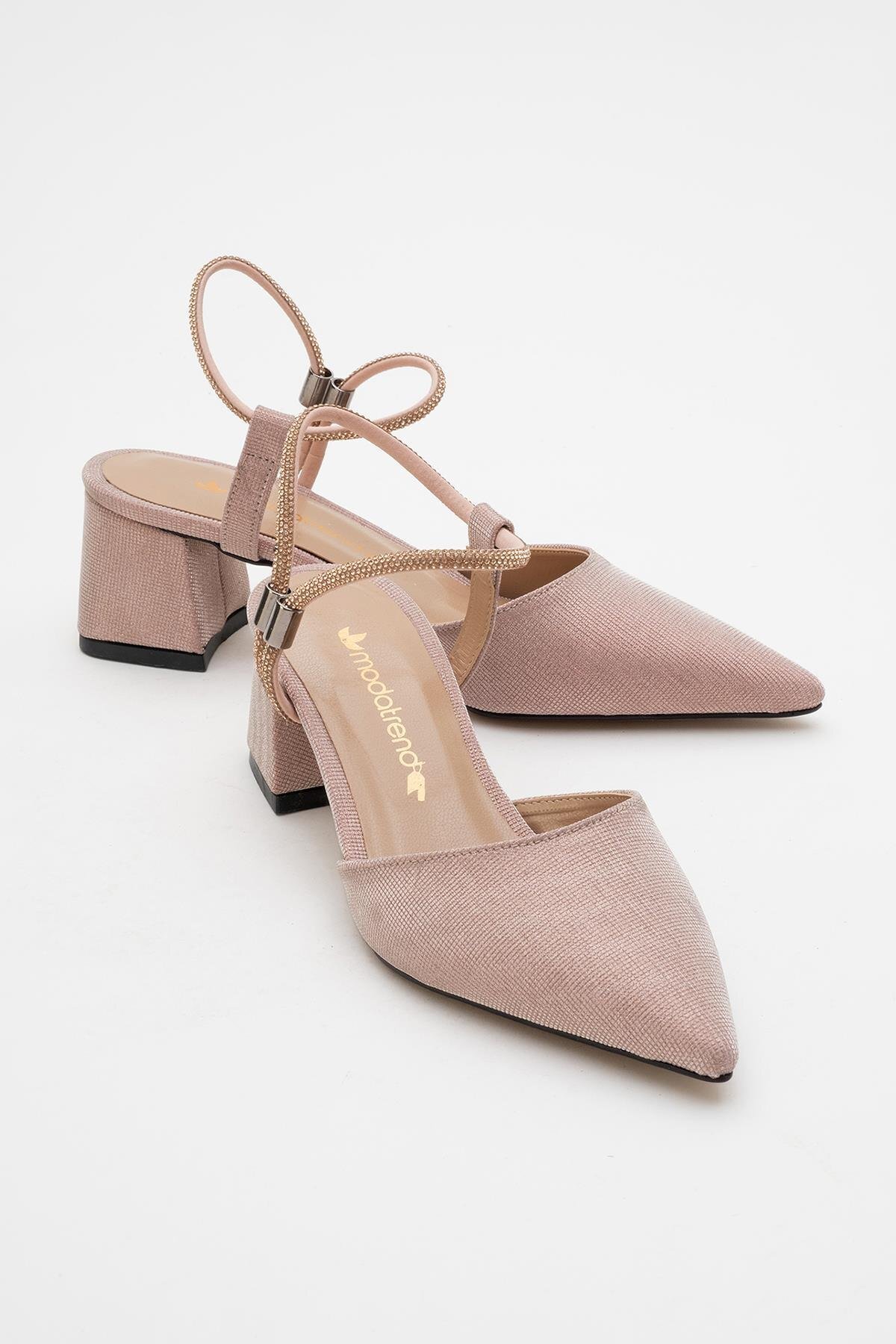 CCWAY AYAKKABI Kadın Taşlı Topuklu Ayakkabı BAKIR SİM