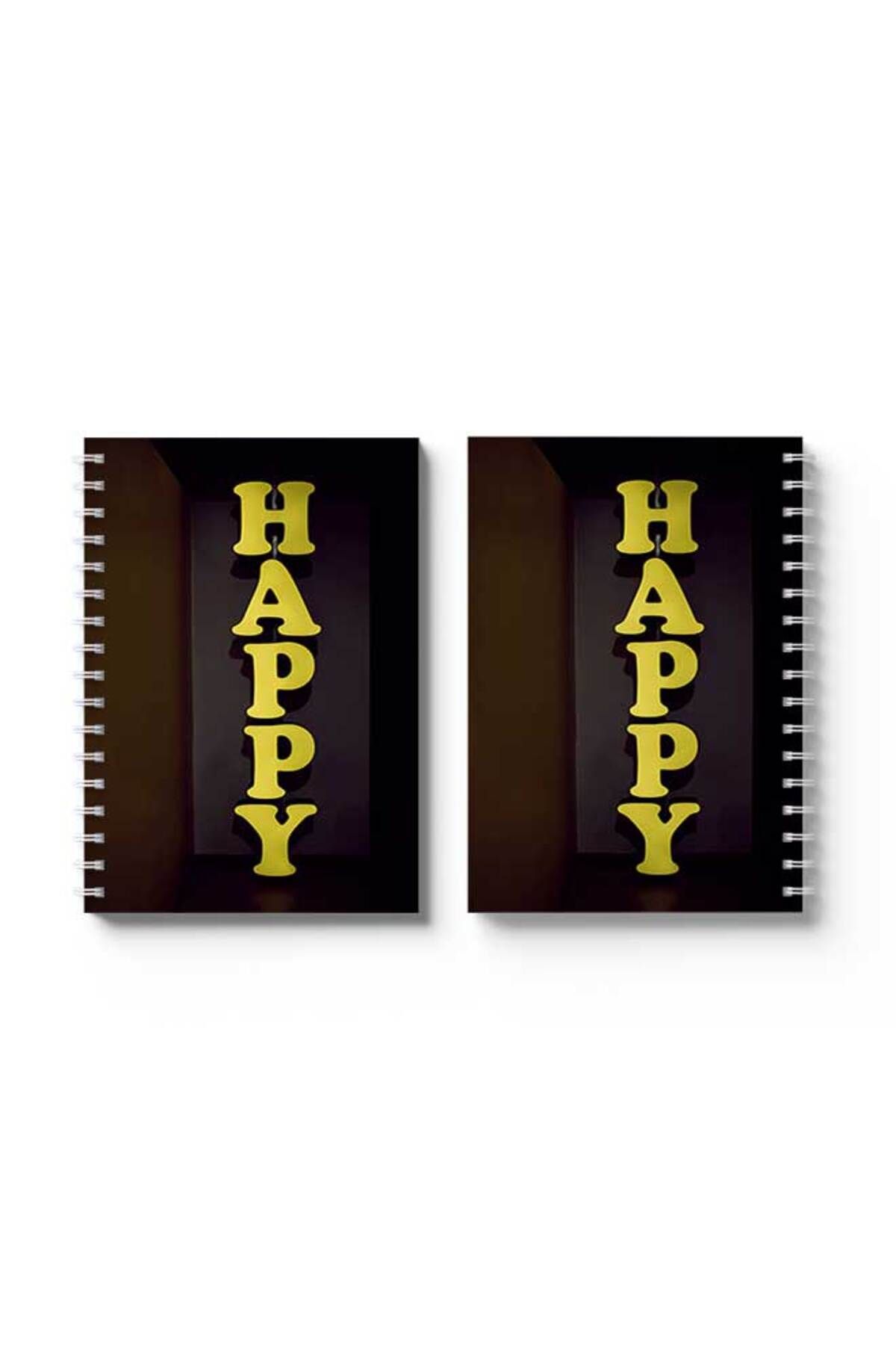 LOWHA-Spiral Notebook with Front and Back Hard Covers Featuring Happy Design 4