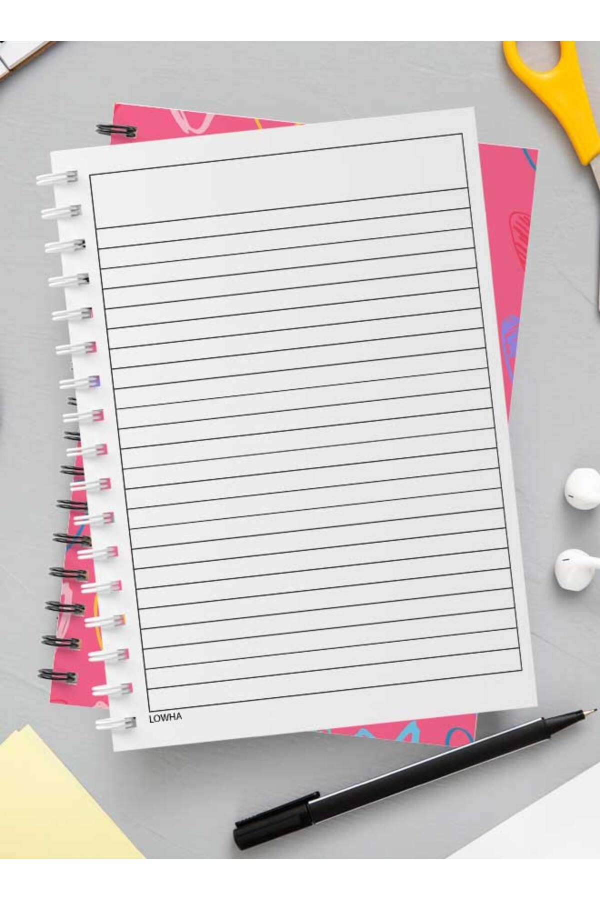 LOWHA-Spiral Notebook with Front and Back Hard Covers Featuring Colored Heart Shapes Drawing Design 3