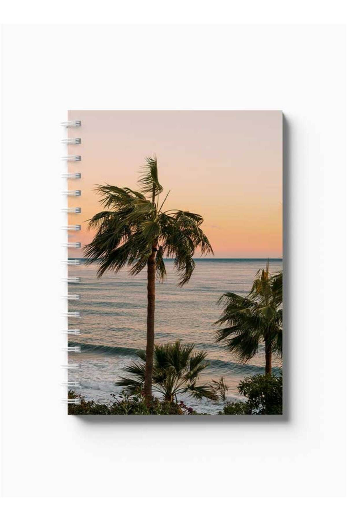 LOWHA-Spiral Notebook with Front and Back Hard Covers Featuring Palm Beach Design 5