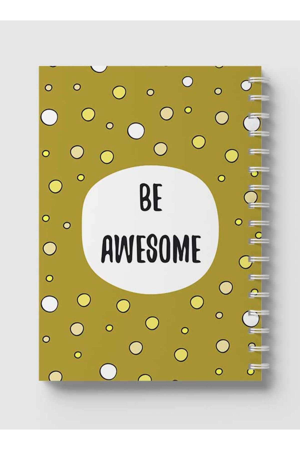 LOWHA-Spiral Notebook with Front and Back Hard Covers Featuring Be Awesome & Dots Design 5