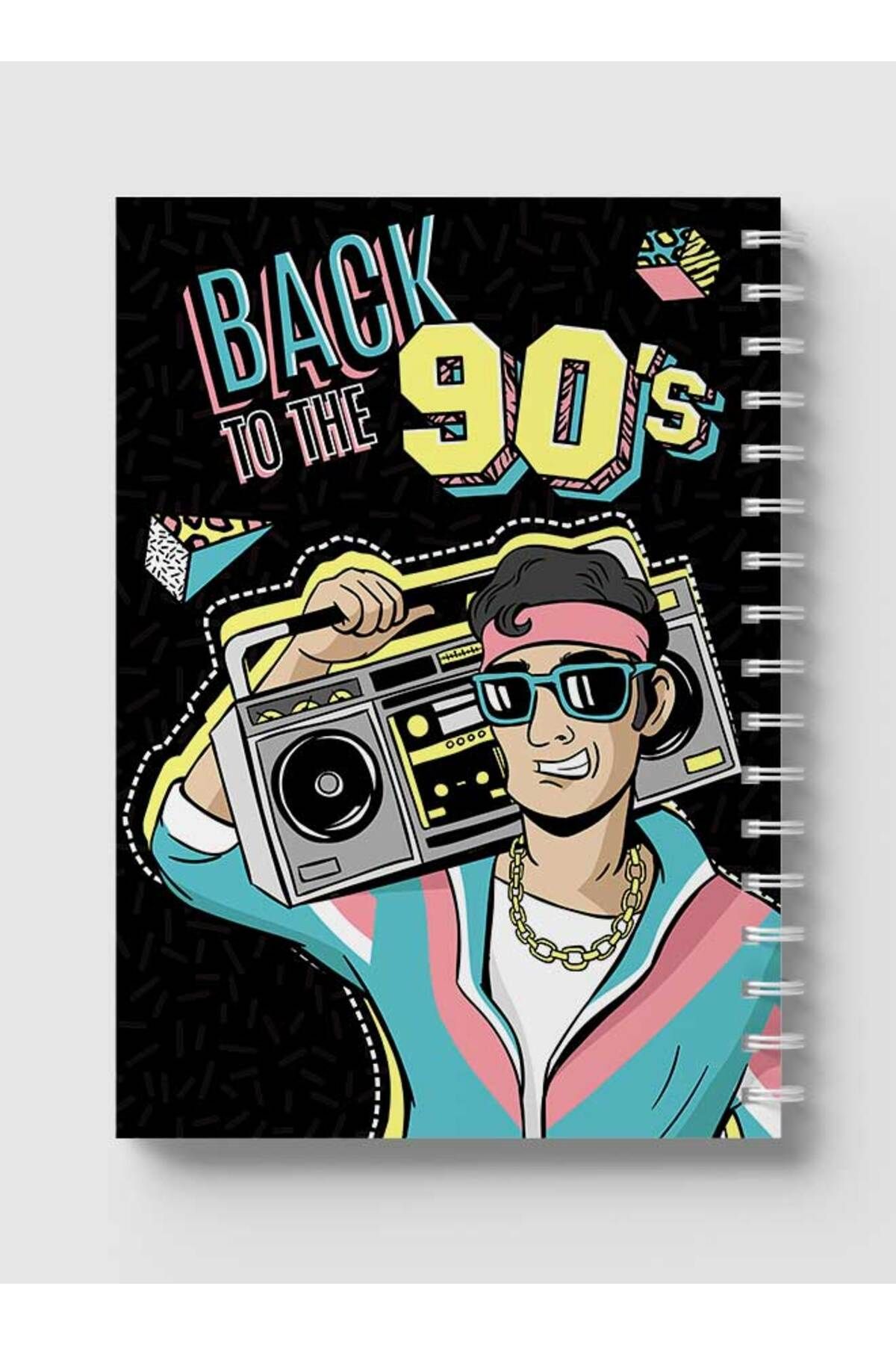 LOWHA-Spiral Notebook with Front and Back Hard Covers Featuring Back to the 90's Design 5