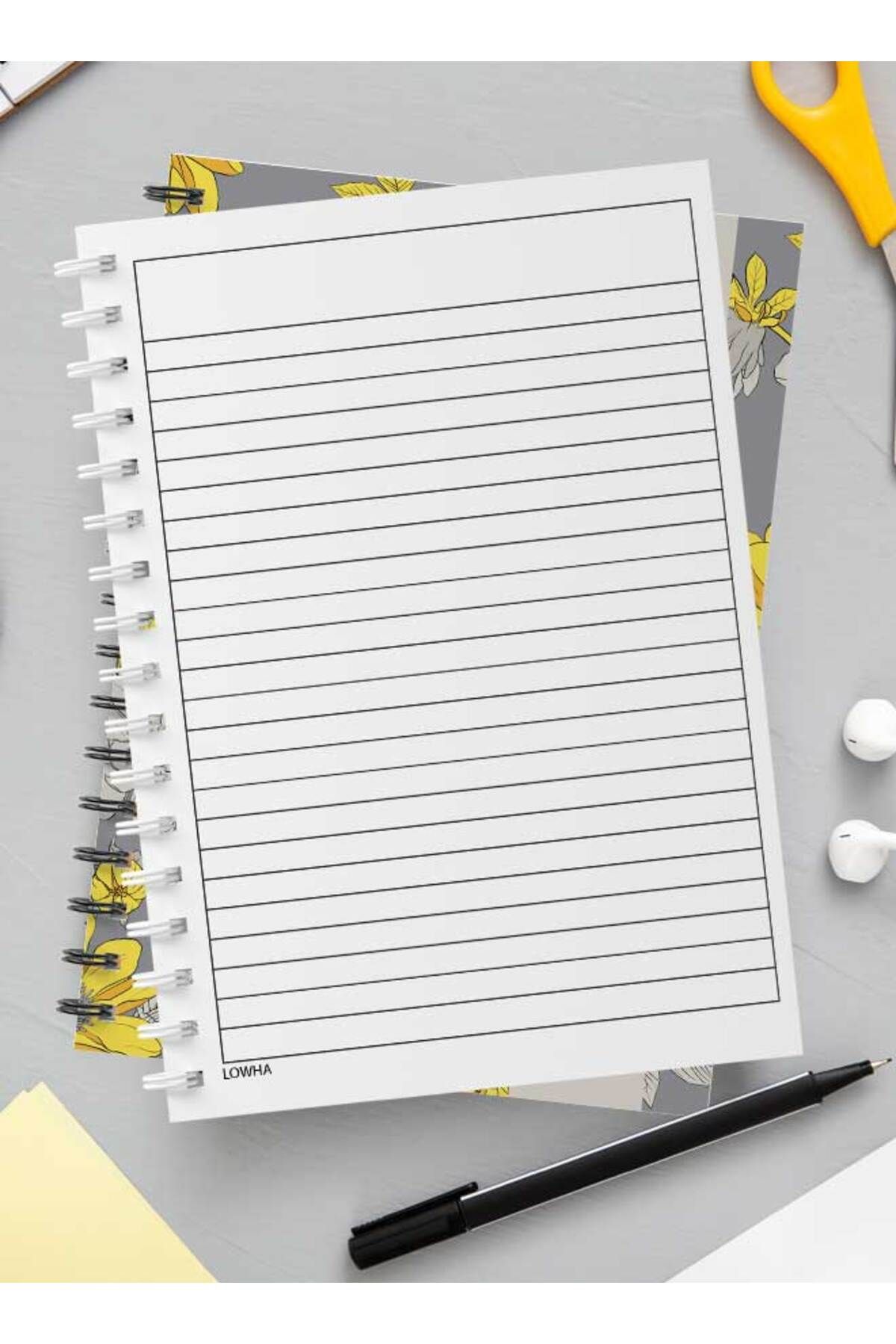 LOWHA-Spiral Notebook with Front and Back Hard Covers Featuring Abstract Floral Vector Design 3
