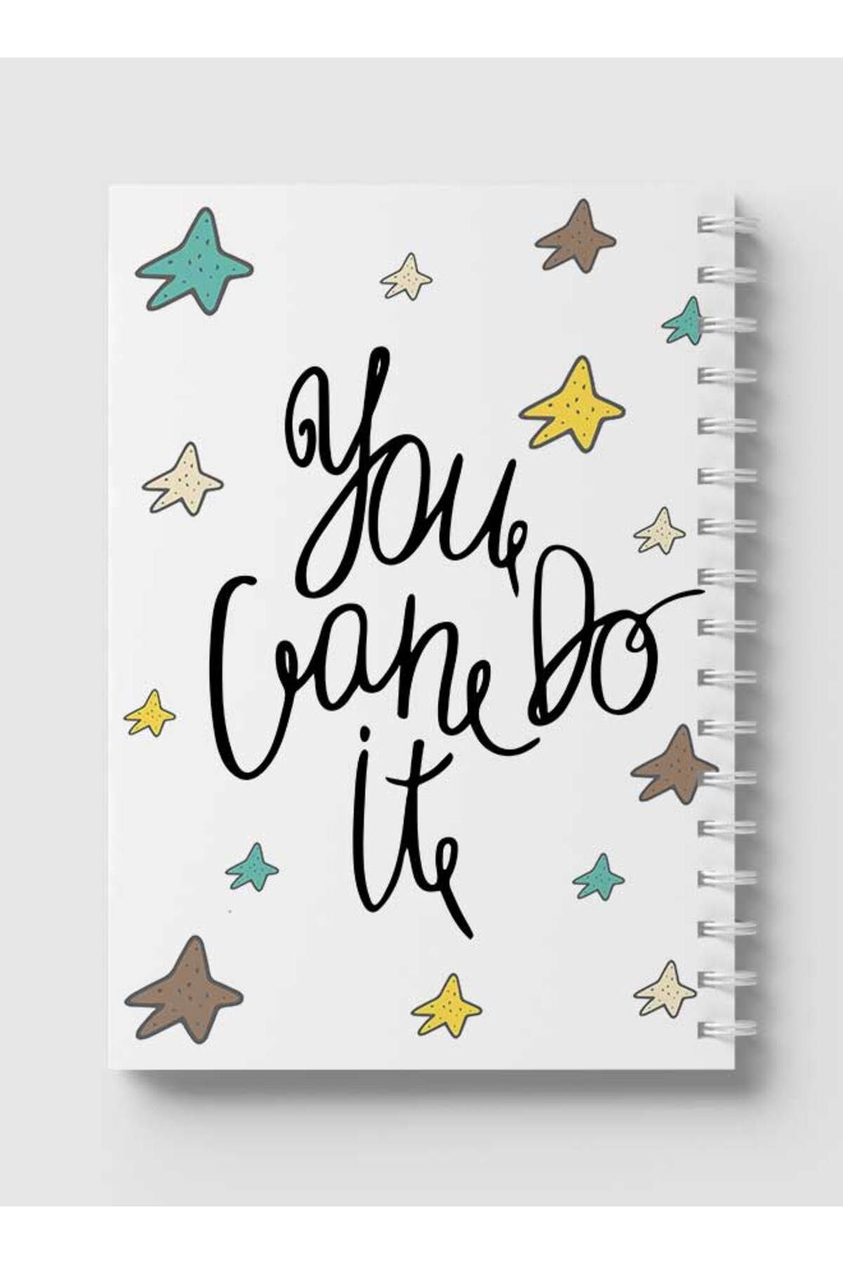 LOWHA-Spiral Notebook with Front and Back Hard Covers Featuring You Can Do It Doodle Stars Design 5