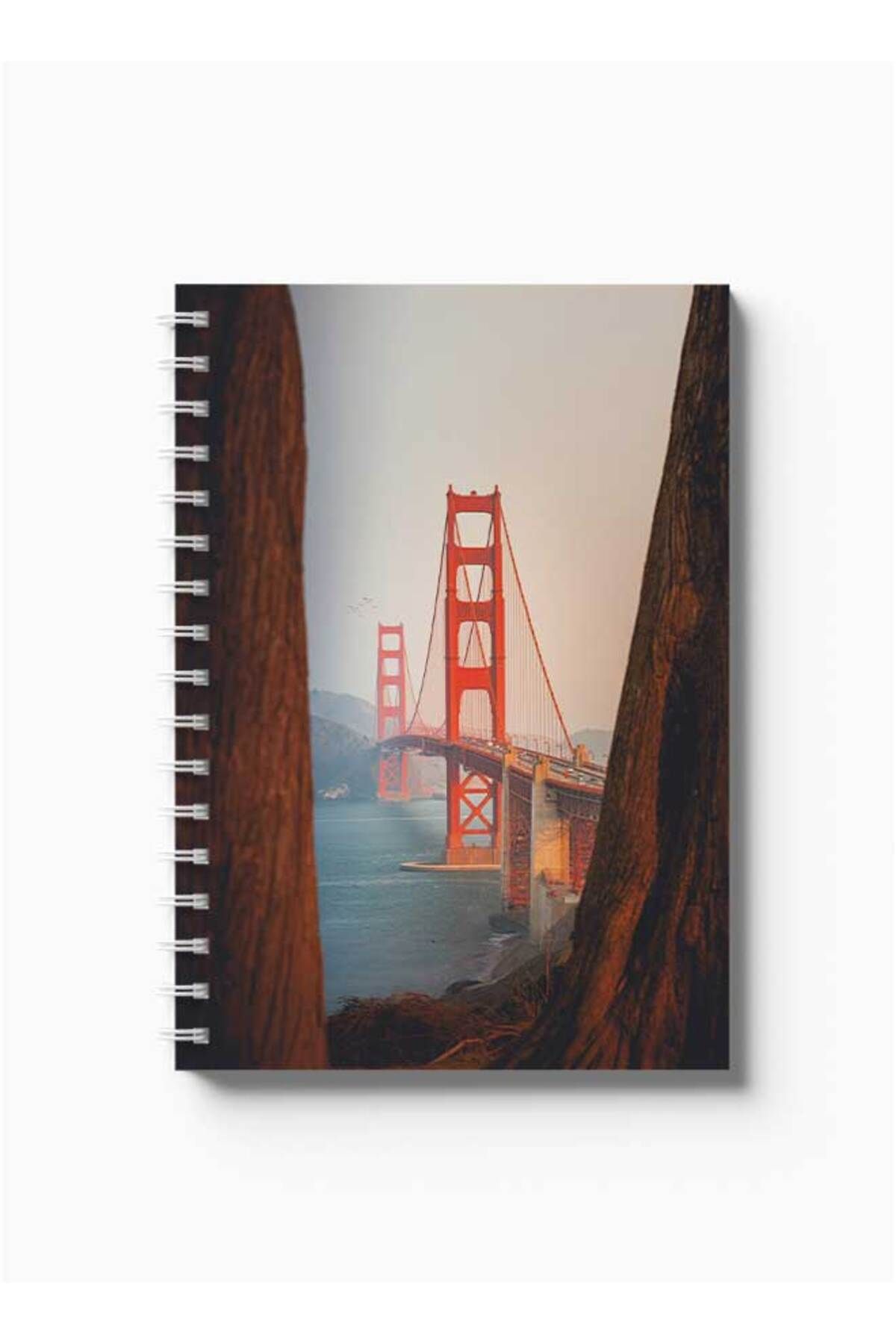 LOWHA-Spiral Notebook with Front and Back Hard Covers Featuring Golden Gate Bridge Design 5