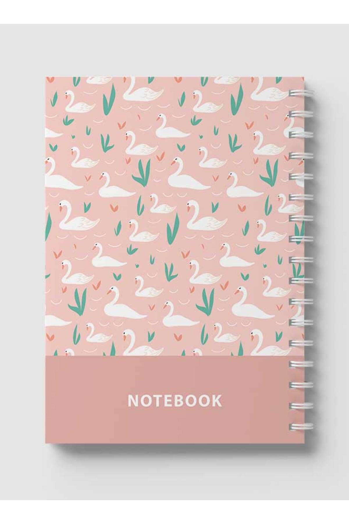 LOWHA-Spiral Notebook with Front and Back Hard Covers Featuring Swans in Pond Design 5