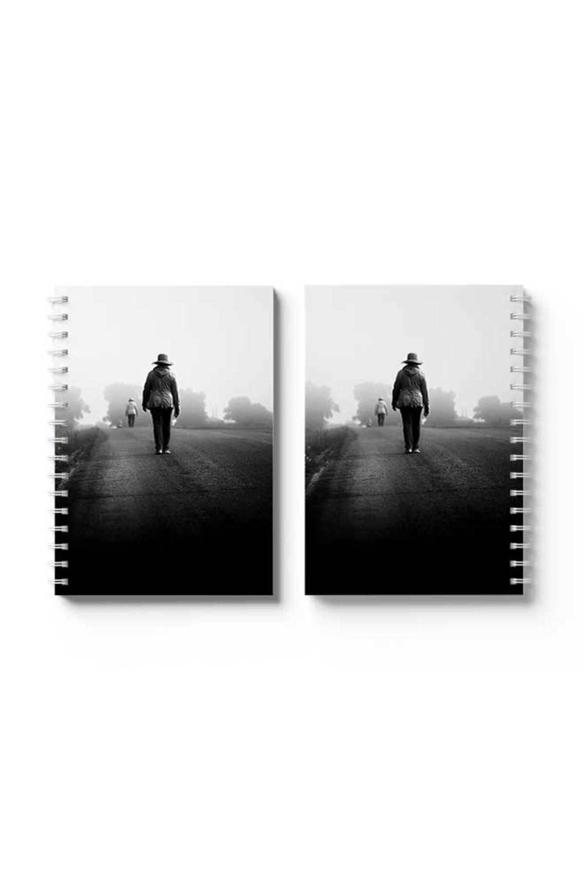 LOWHA-Spiral Notebook with Front and Back Hard Covers Featuring Walking Alone Design 4