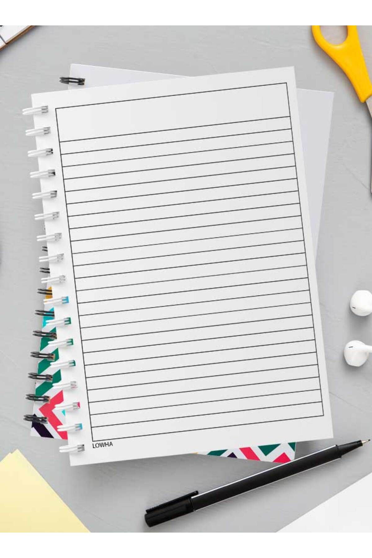 LOWHA-Spiral Notebook with Front and Back Hard Covers Featuring Abstarct Colored Lines Design 3