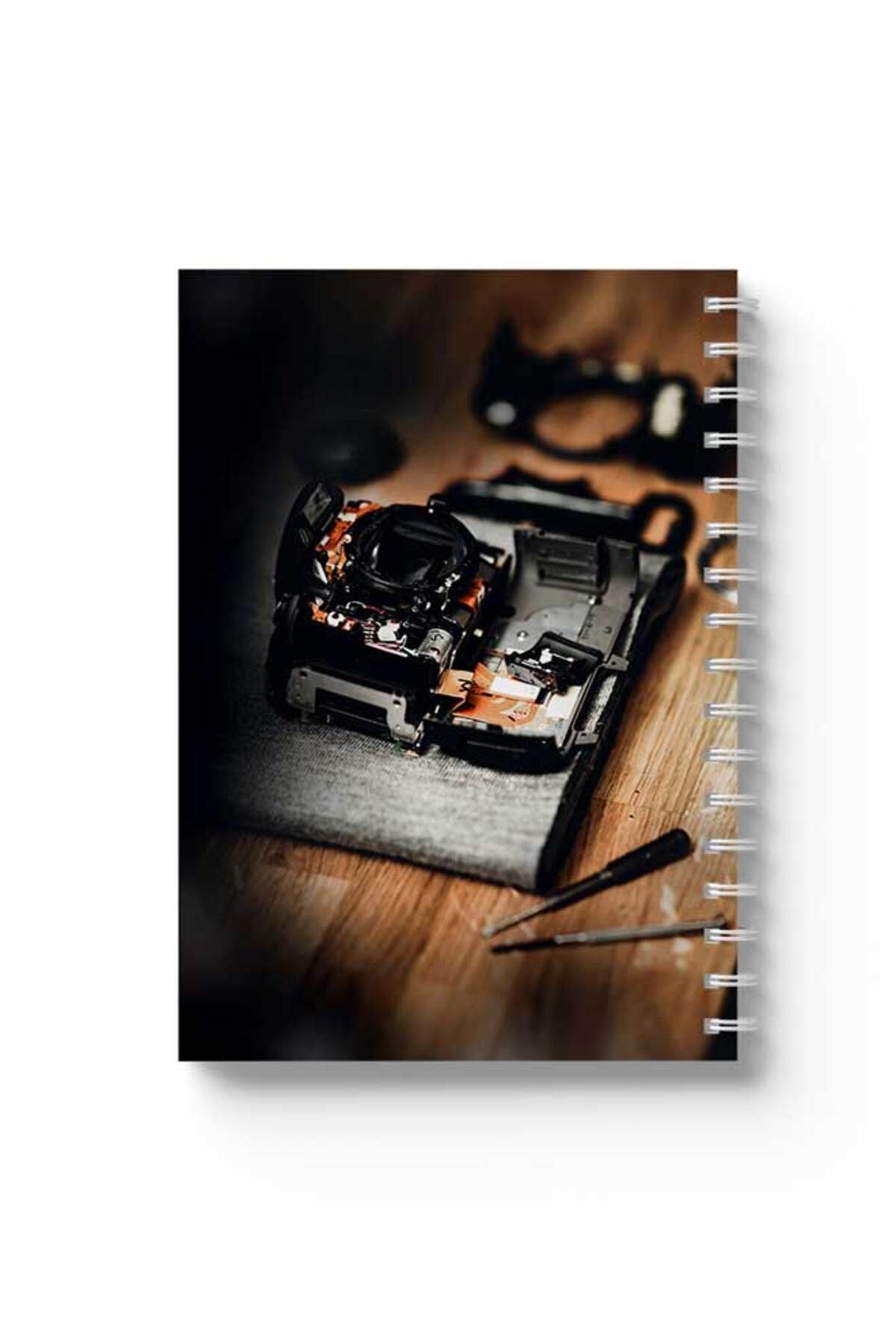 LOWHA-Spiral Notebook with Front and Back Hard Covers Featuring Old Camera Design 1