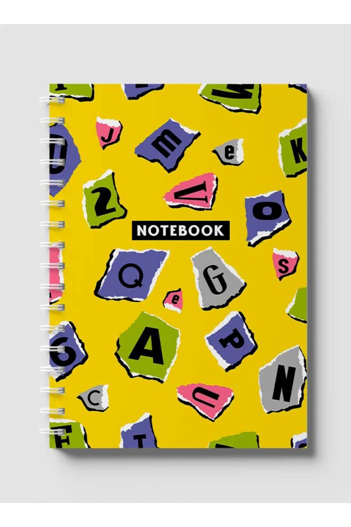 LOWHA-Spiral Notebook with Front and Back Hard Covers Featuring Torn Letters & Number Design 1
