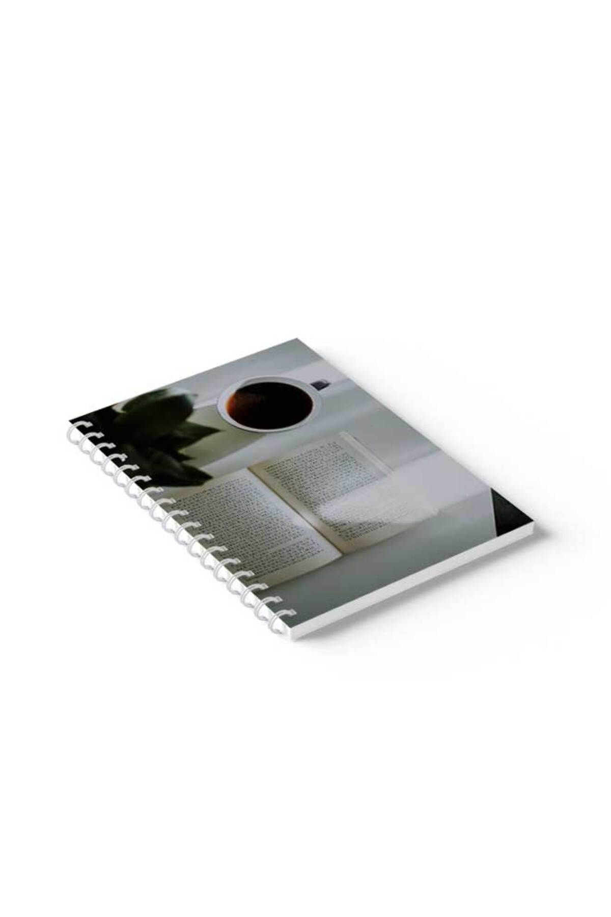 LOWHA-Spiral Notebook with Front and Back Hard Covers Featuring Book with Coffee Design 2