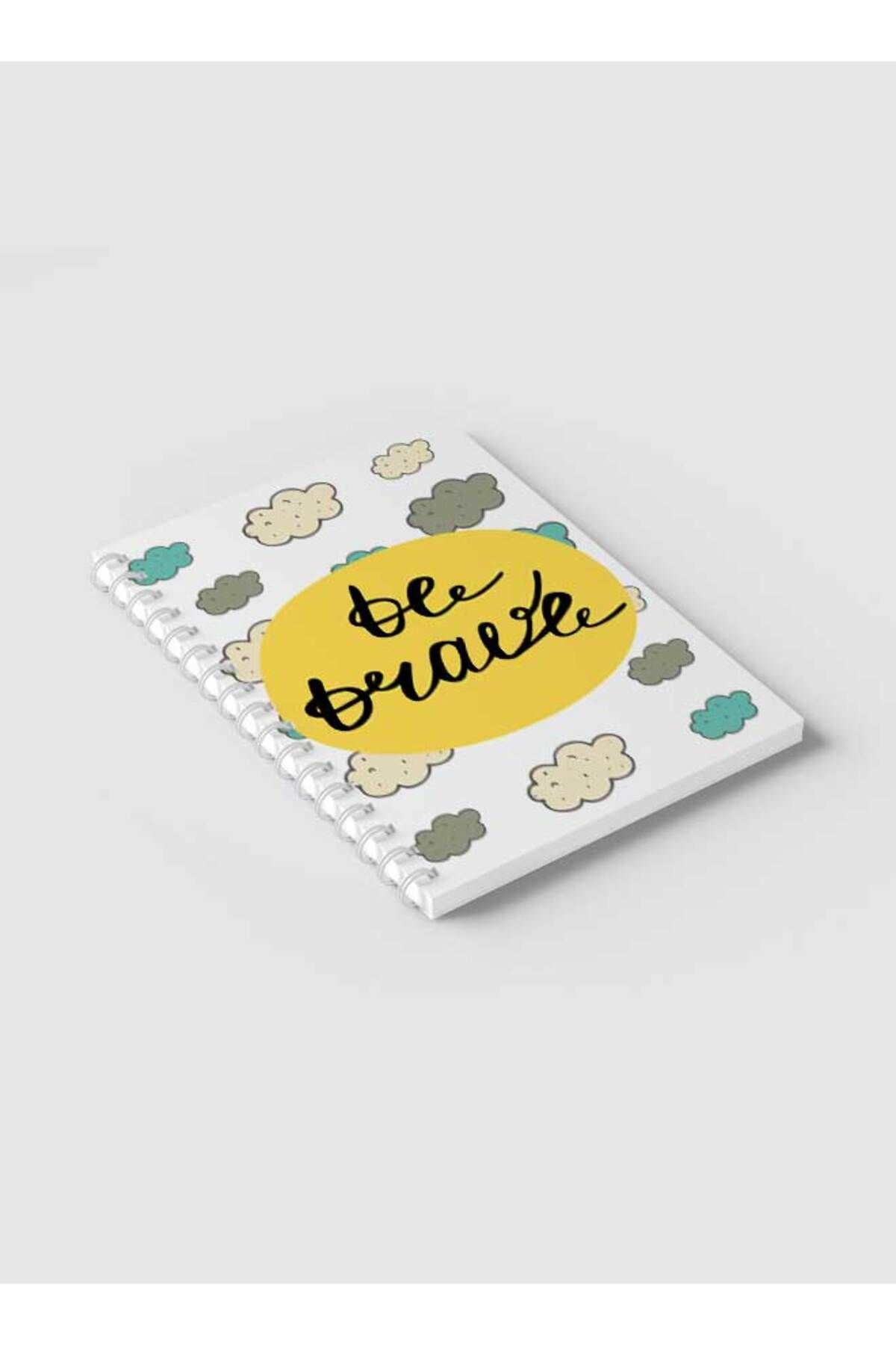 LOWHA-Spiral Notebook with Front and Back Hard Covers Featuring Be Brave Doodle Clouds Design 2