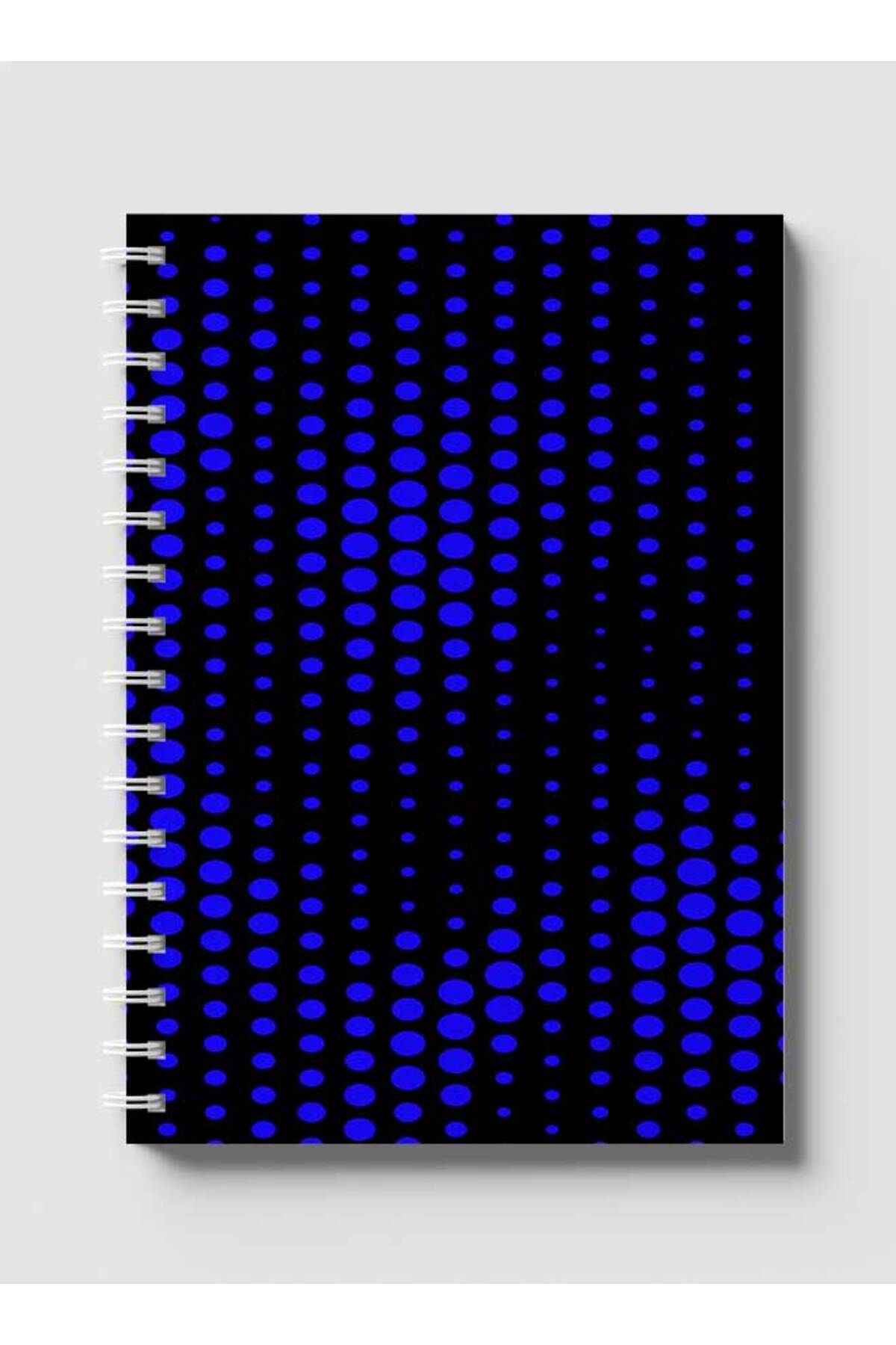 LOWHA-Spiral Notebook with Front and Back Hard Covers Featuring Swirl Halftone Blue Design 1
