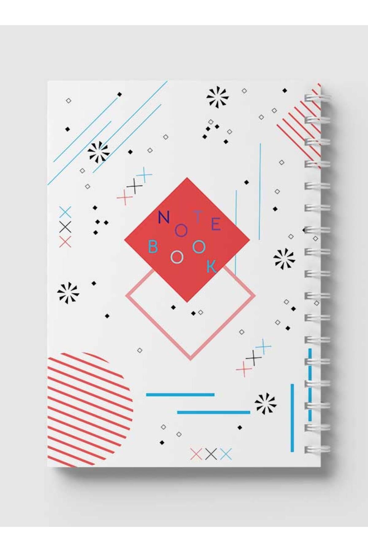 LOWHA-Spiral Notebook with Front and Back Hard Covers Featuring Retro Geometric Design 5