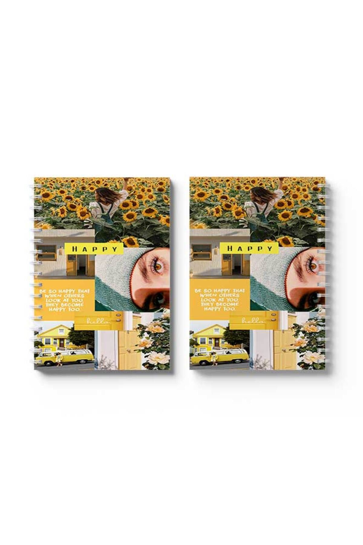 LOWHA-Spiral Notebook with Front and Back Hard Covers Featuring Happy Design 4