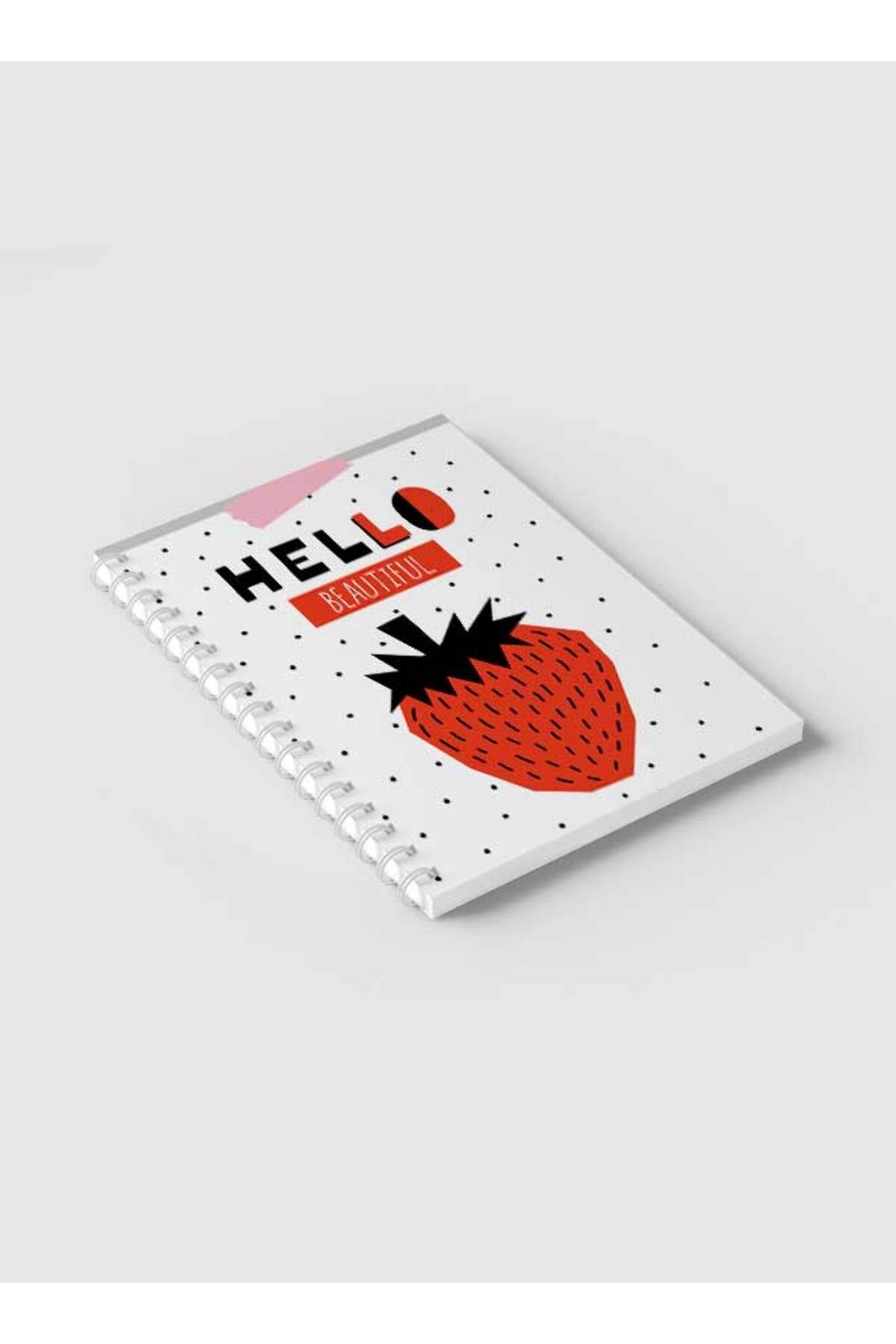 LOWHA-Spiral Notebook with Front and Back Hard Covers Featuring Hello Beautiful Strawberry Design 2