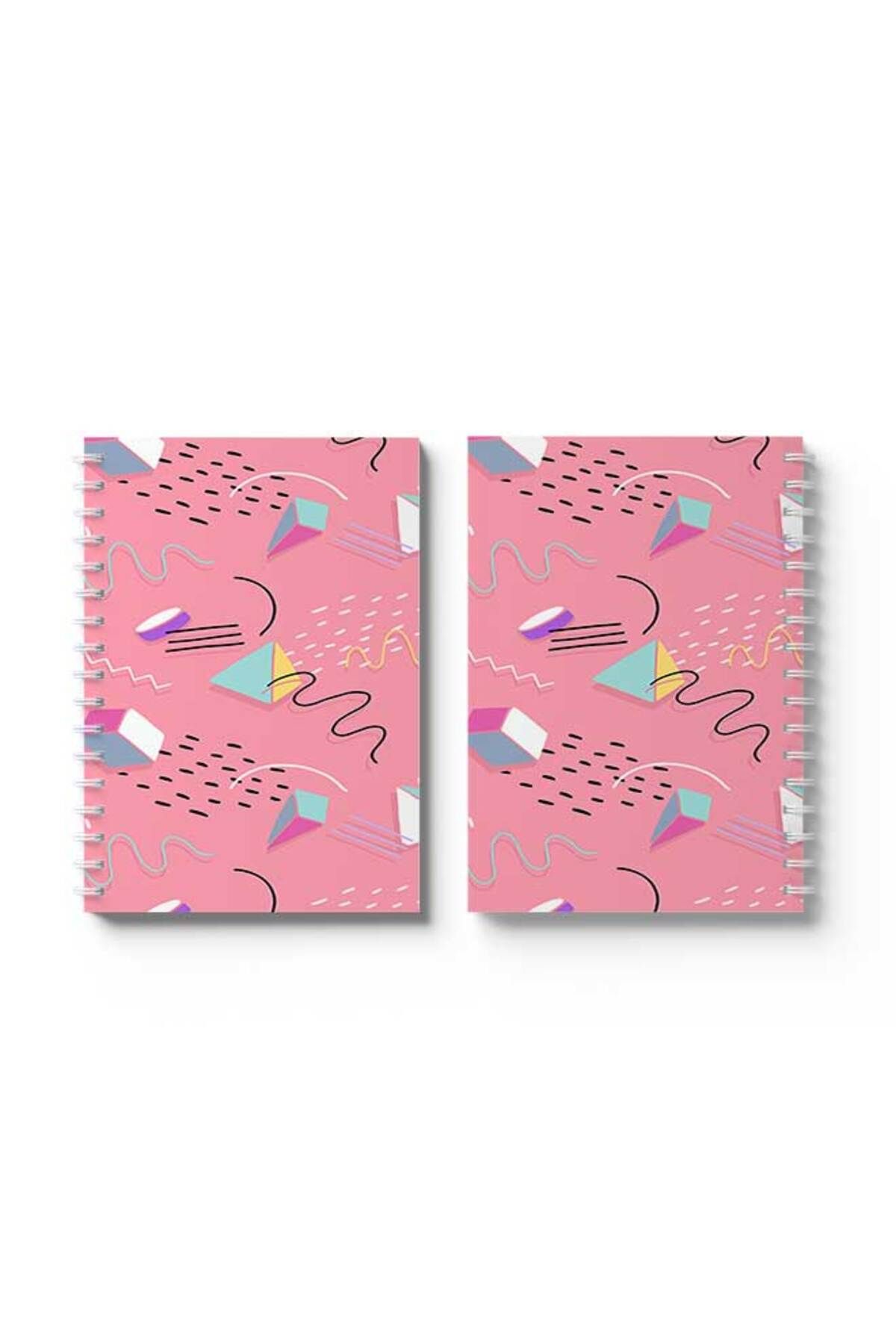 LOWHA-Spiral Notebook with Front and Back Hard Covers Featuring Colourful Shapes Design 4