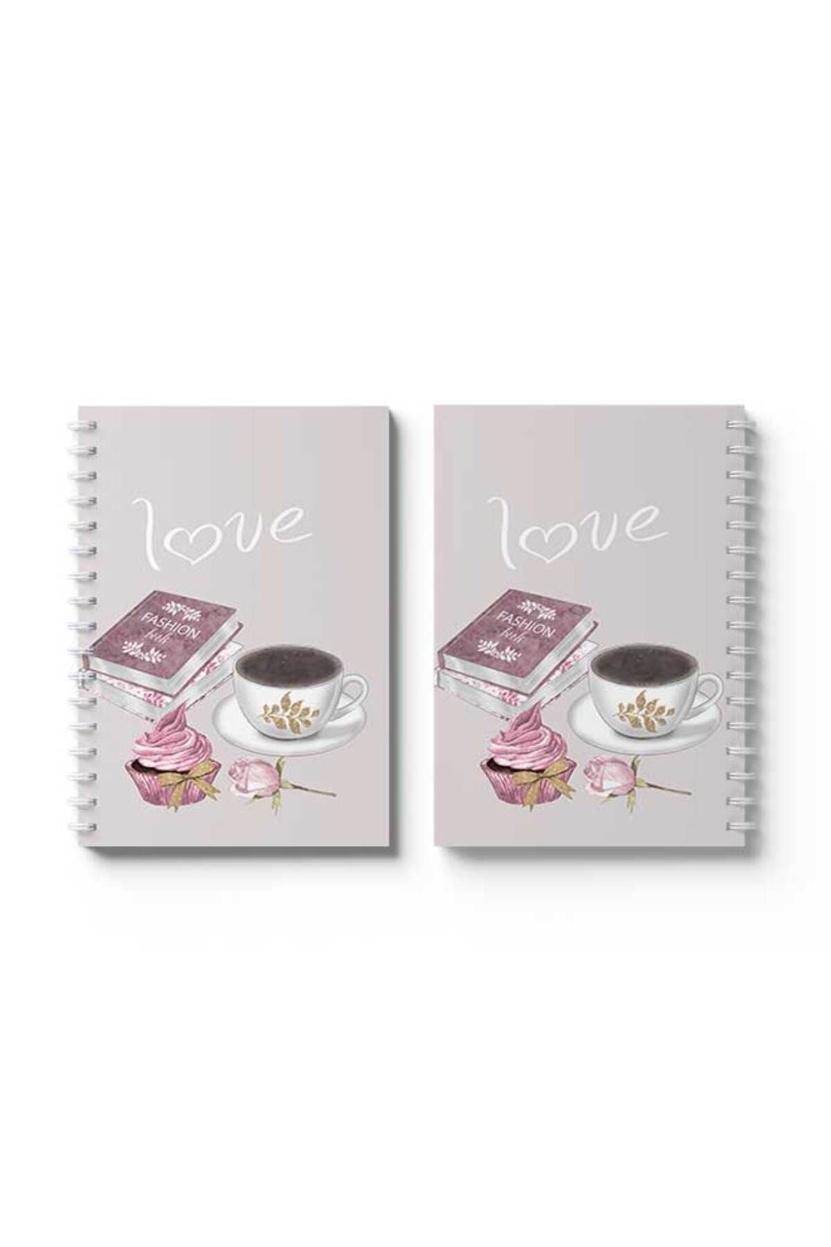 LOWHA-Spiral Notebook with Front and Back Hard Covers Featuring Love with Coffe And Cake Design 4