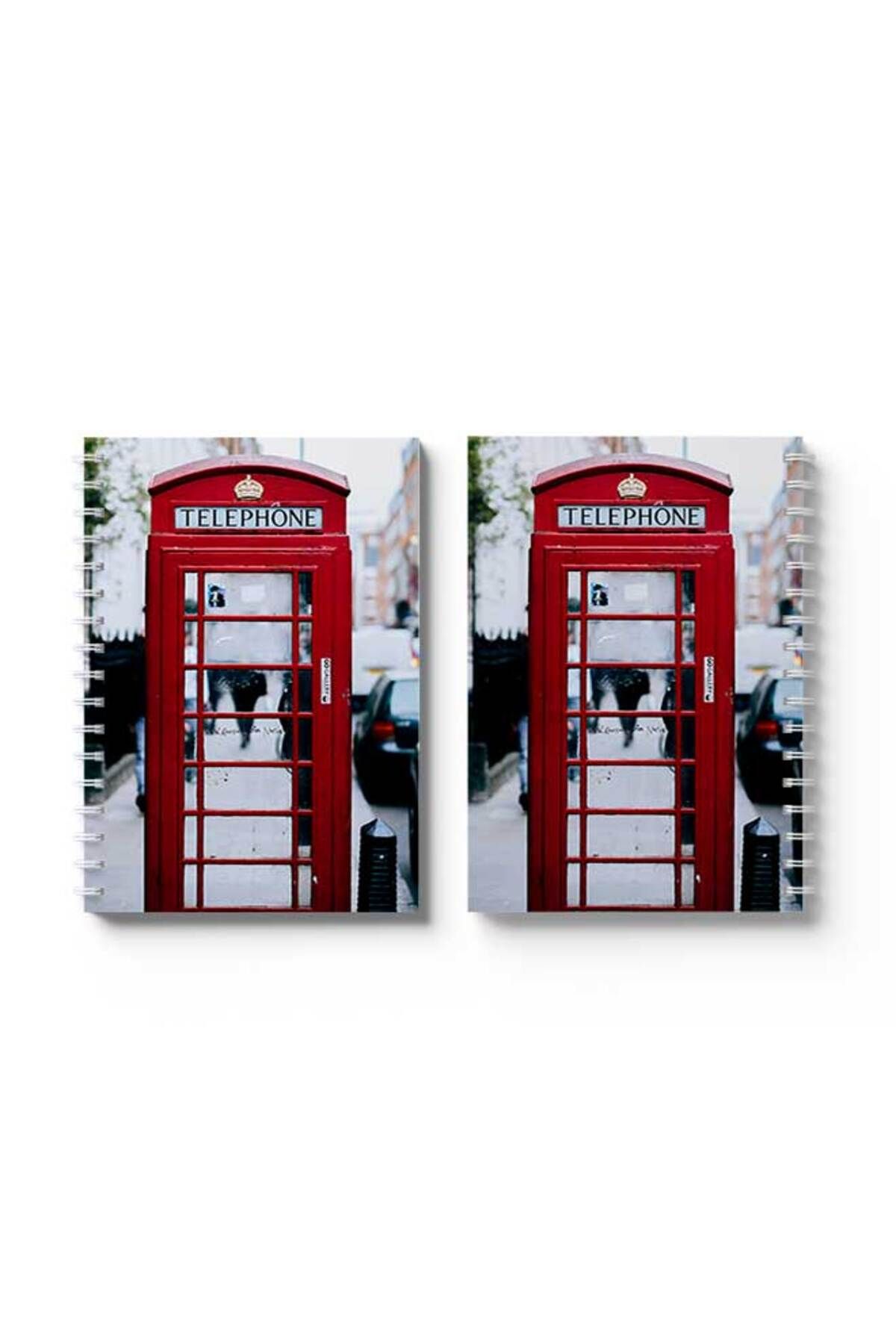 LOWHA-Spiral Notebook with Front and Back Hard Covers Featuring Telephone Booth Design 4