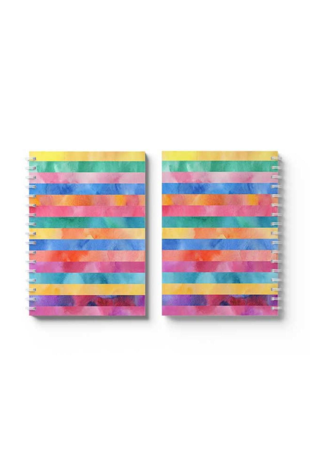 LOWHA-Spiral Notebook with Front and Back Hard Covers Featuring Colourful Stripes Design 4