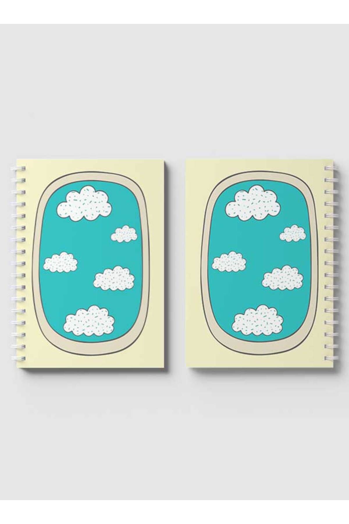 LOWHA-Spiral Notebook with Front and Back Hard Covers Featuring Doodle Window Airplane Design 4
