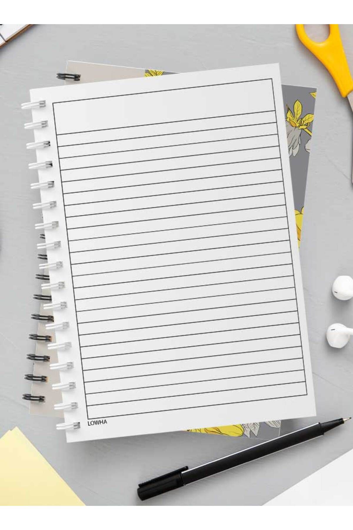 LOWHA-Spiral Notebook with Front and Back Hard Covers Featuring Abstract Floral Vector Design 3