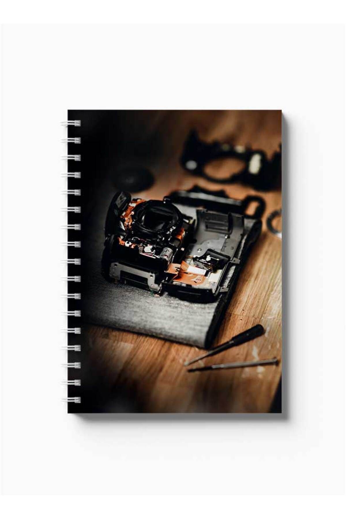LOWHA-Spiral Notebook with Front and Back Hard Covers Featuring Old Camera Design 5