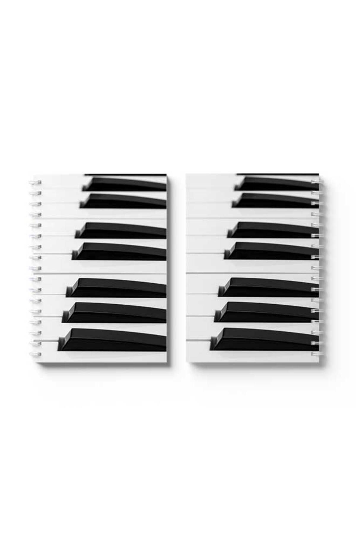 LOWHA-Spiral Notebook with Front and Back Hard Covers Featuring Piano Keys Design 4