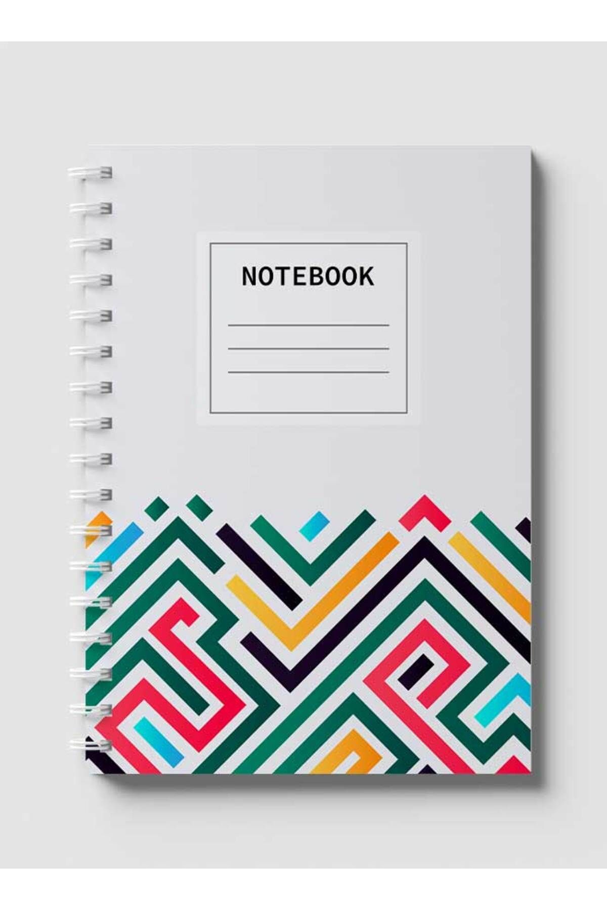 LOWHA-Spiral Notebook with Front and Back Hard Covers Featuring Abstarct Colored Lines Design 1