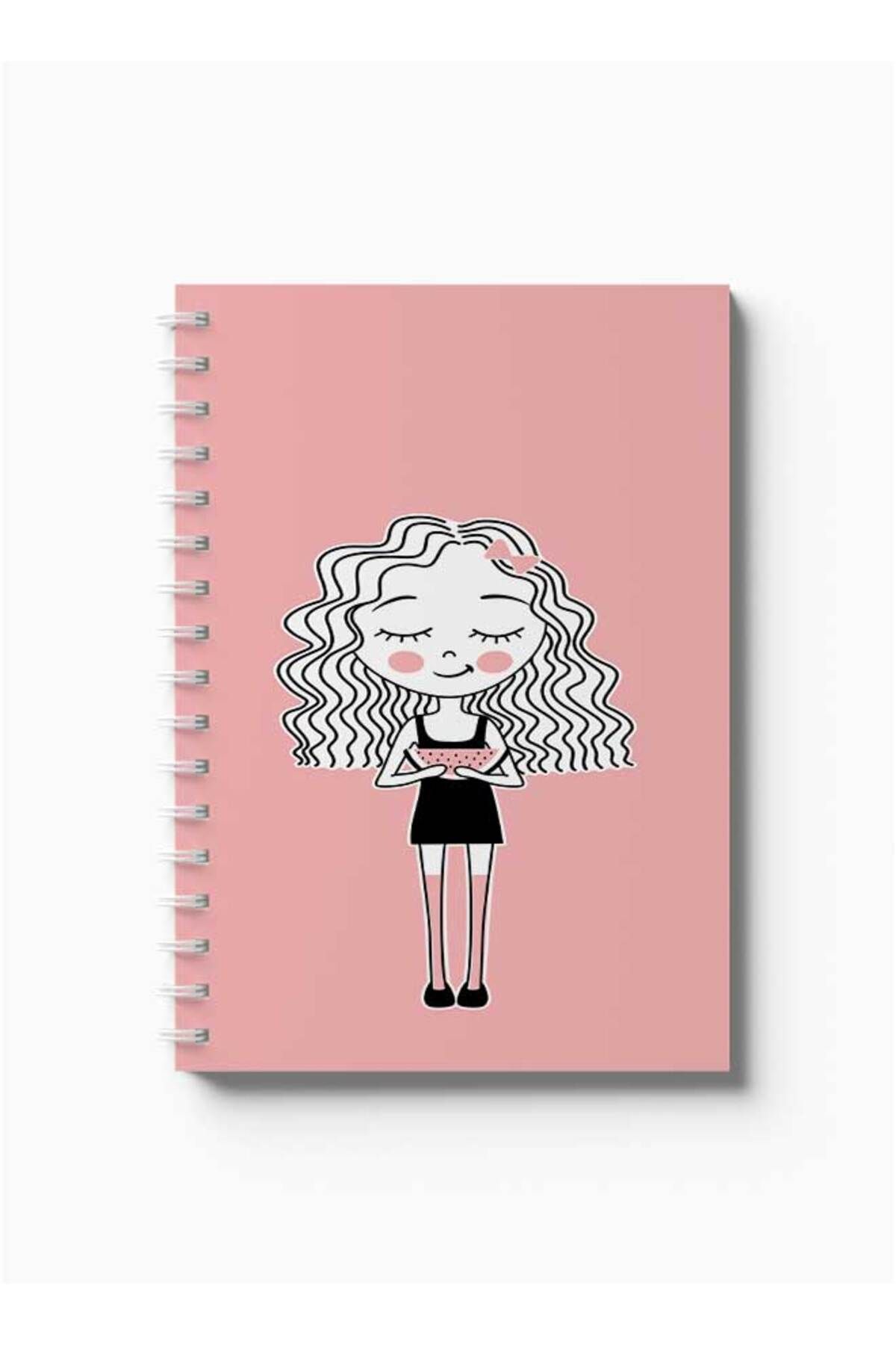 LOWHA-Spiral Notebook with Front and Back Hard Covers Featuring Girl with Wtermelon Design 5