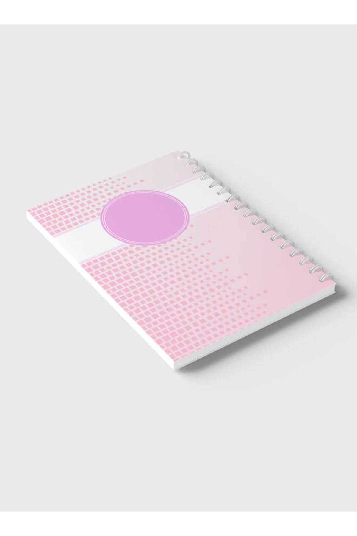 LOWHA-Spiral Notebook with Front and Back Hard Covers Featuring Abstract Pink & White Cube Design 6