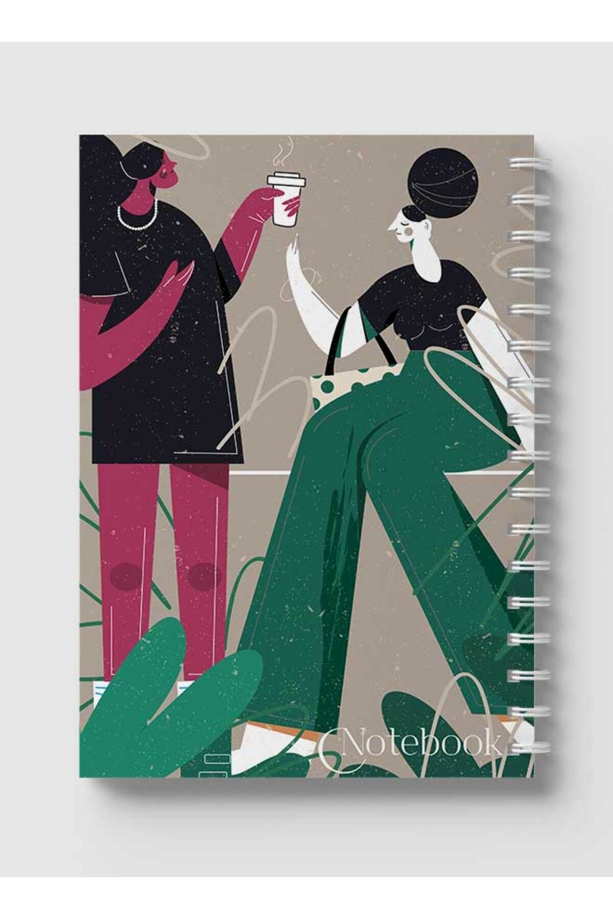 LOWHA-Spiral Notebook with Front and Back Hard Covers Featuring Classical Theme Having Coffee Design 5