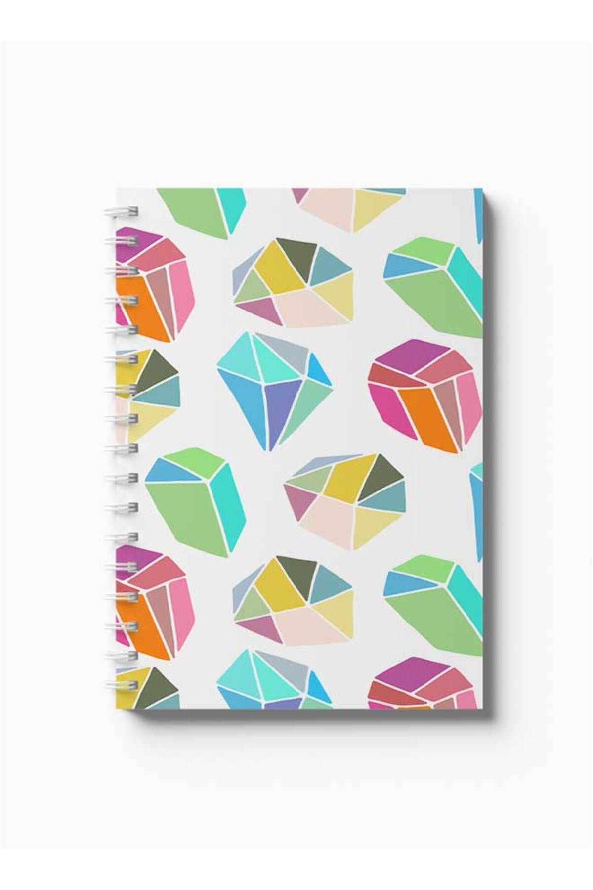LOWHA-Spiral Notebook with Front and Back Hard Covers Featuring Colourful Diamonds Design 5