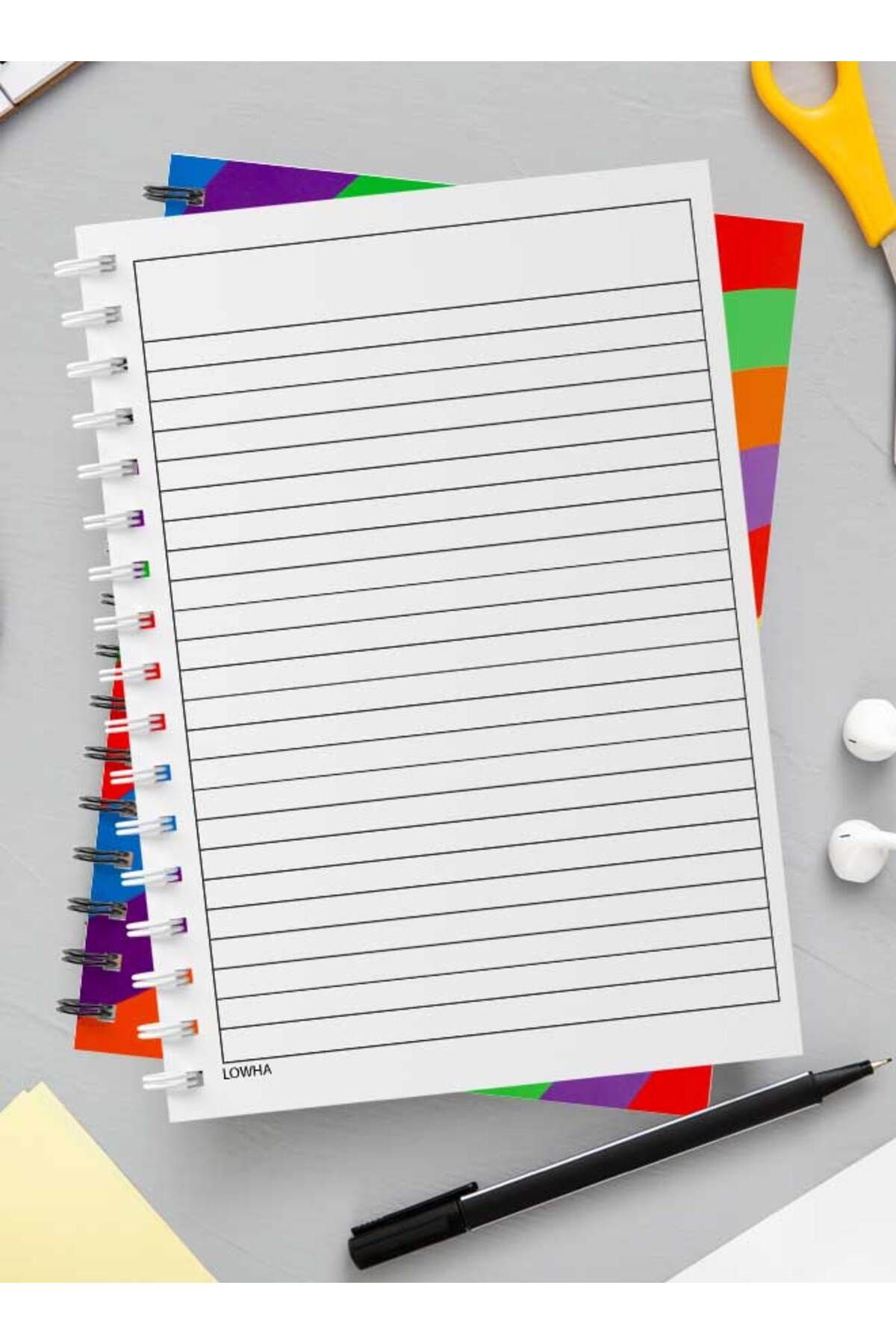 LOWHA-Spiral Notebook with Front and Back Hard Covers Featuring Abstract Colored Connected Shapes Design 3
