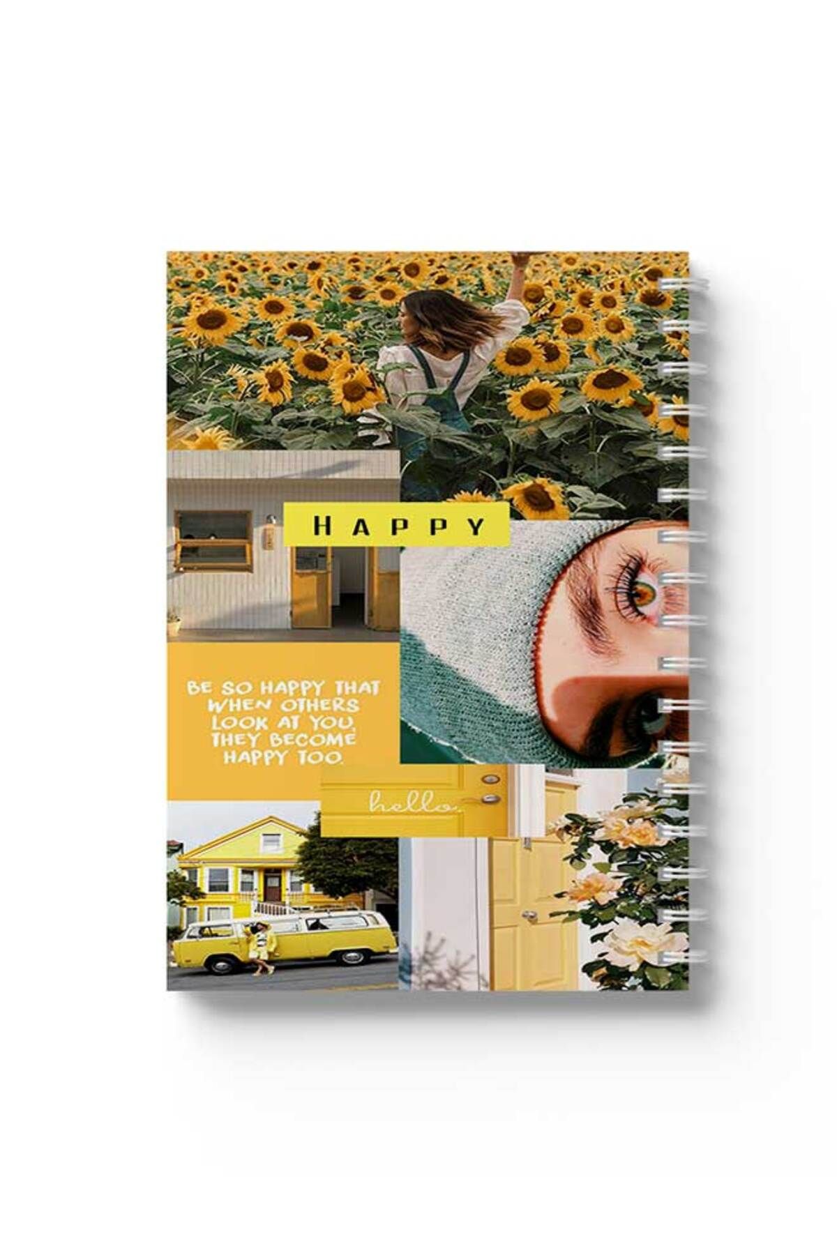LOWHA-Spiral Notebook with Front and Back Hard Covers Featuring Happy Design 1