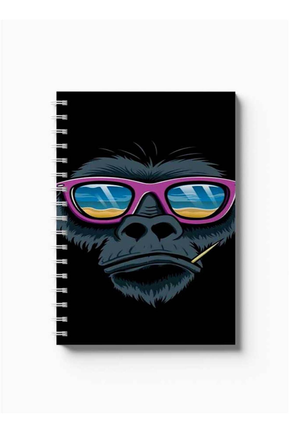 LOWHA-Spiral Notebook with Front and Back Hard Covers Featuring Monkey with Glasses Design 5