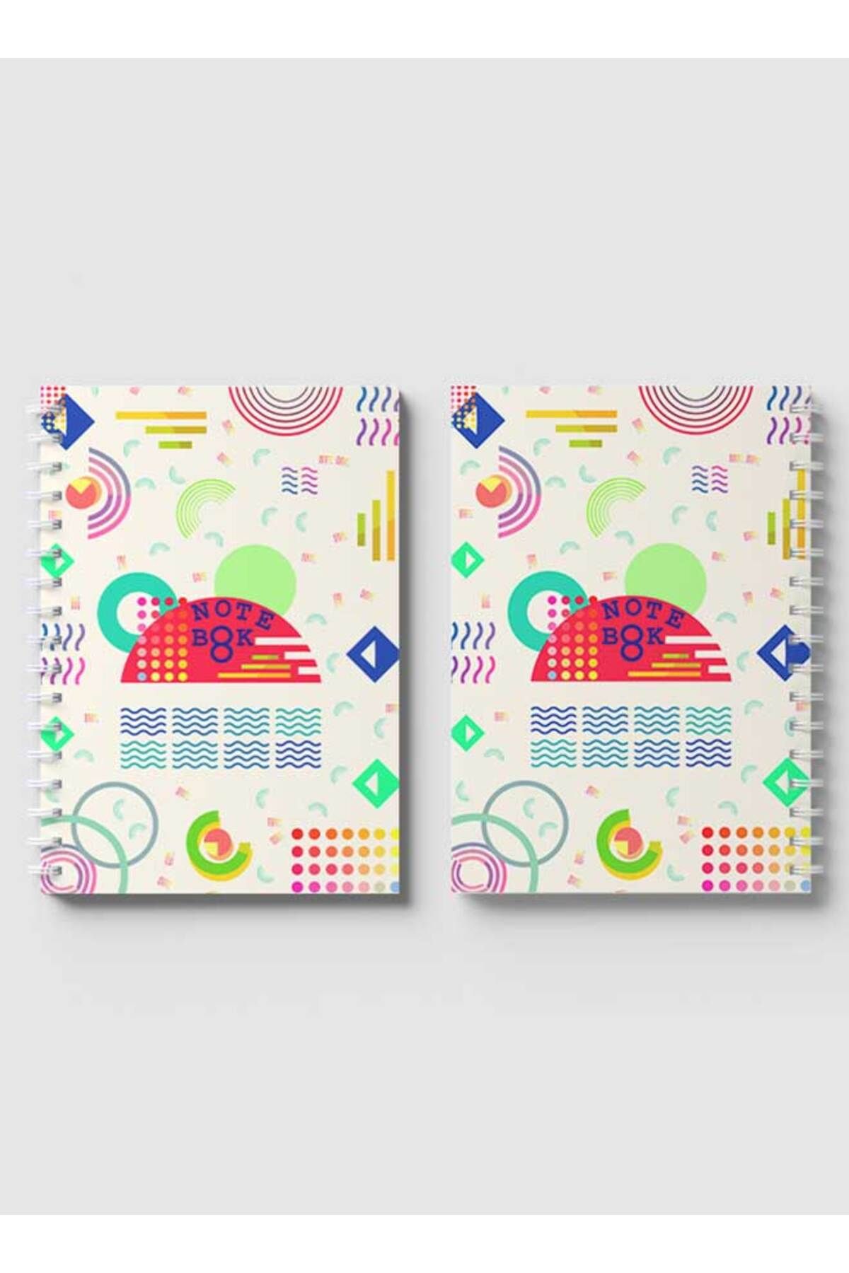 LOWHA-Spiral Notebook with Front and Back Hard Covers Featuring Memphis Geometric Design 4