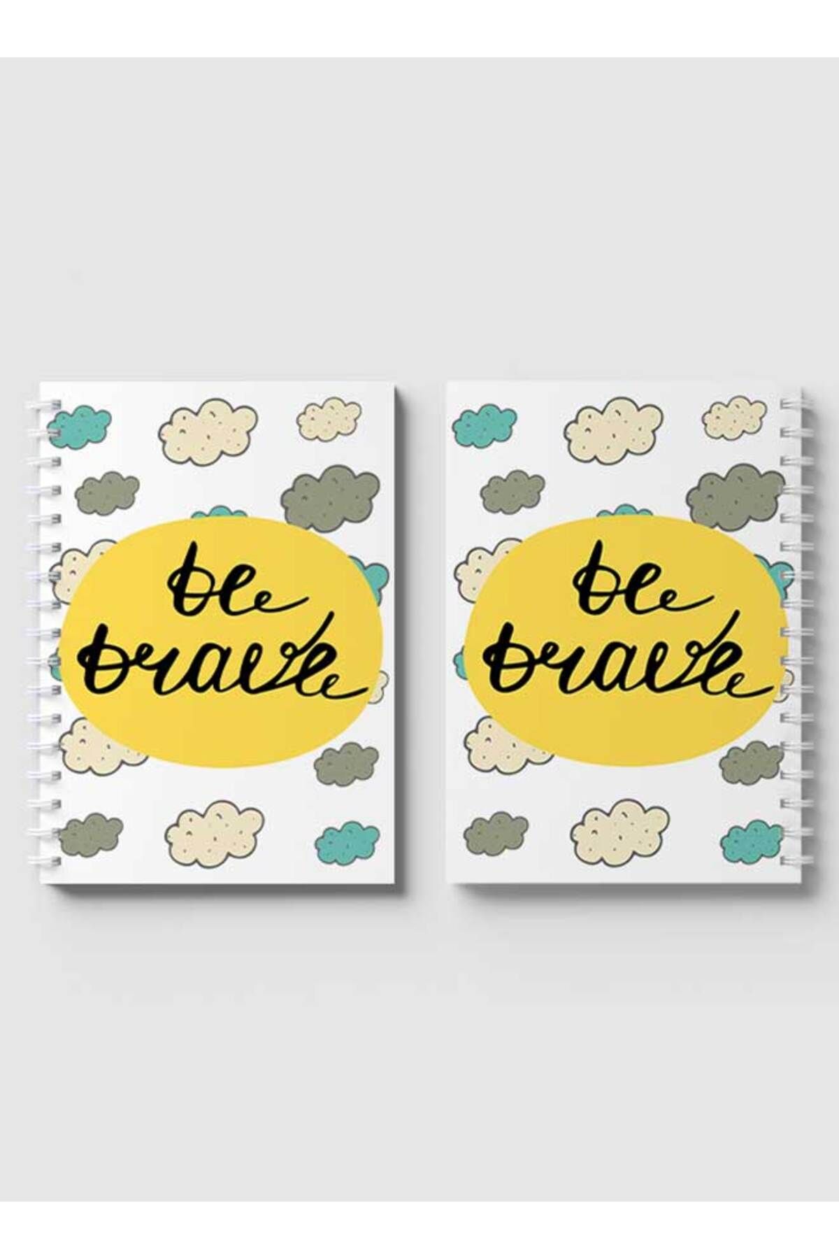 LOWHA-Spiral Notebook with Front and Back Hard Covers Featuring Be Brave Doodle Clouds Design 4