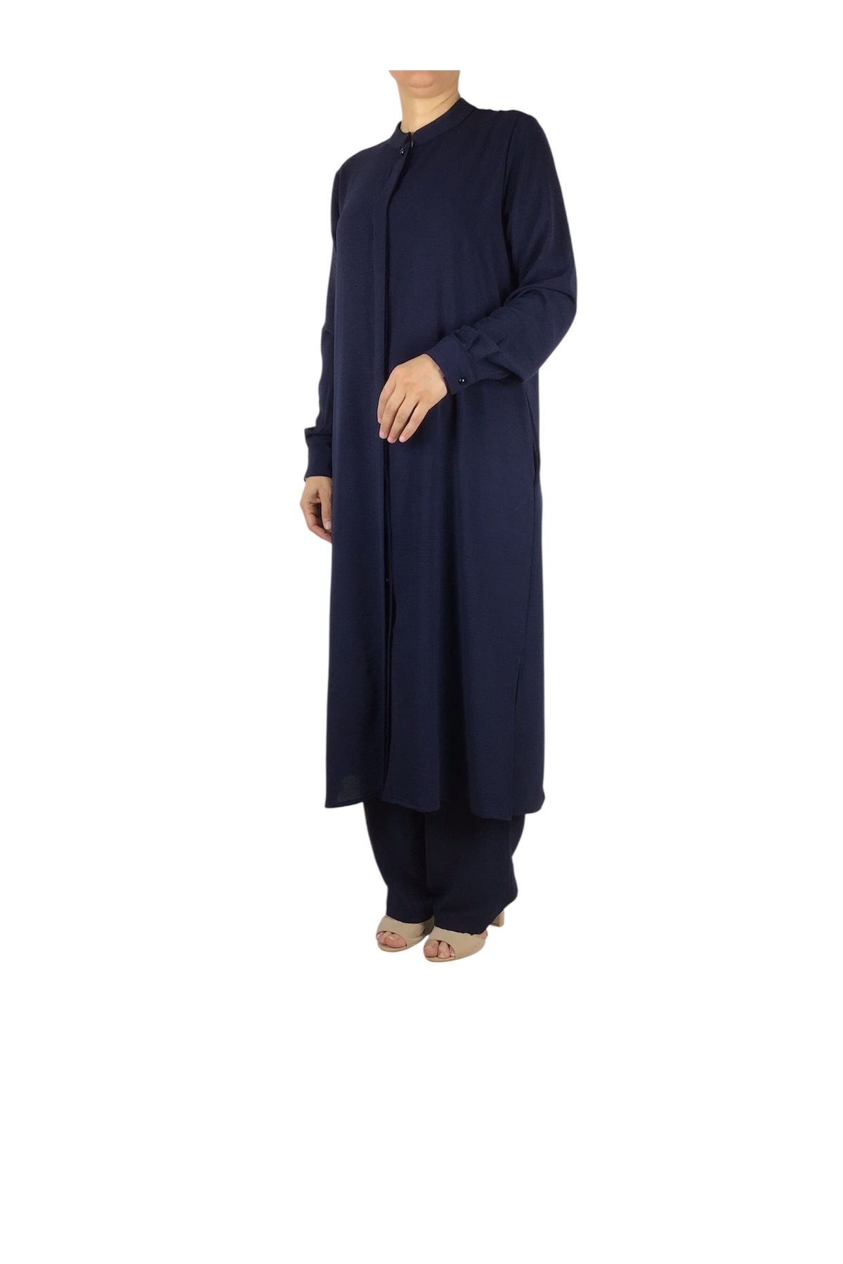 ECE GİYİM-Women's Judge Collar Tunic with Hidden Buttons on the Front and Hidden Pockets on the Sides with Pants with Elastic Waist 4