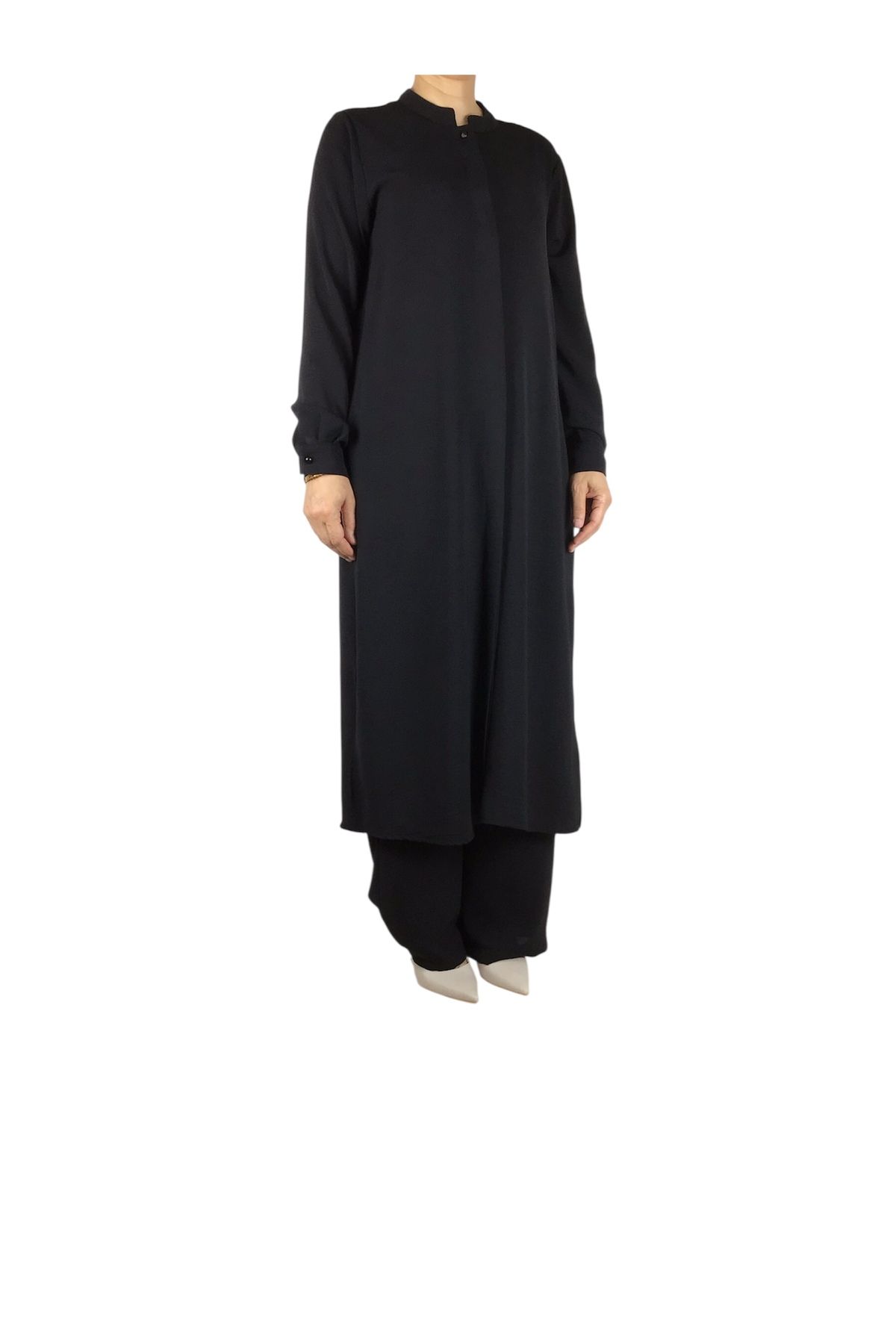 ECE GİYİM-Women's Judge Collar Tunic with Hidden Buttons on the Front and Hidden Pockets on the Sides with Pants with Elastic Waist 2