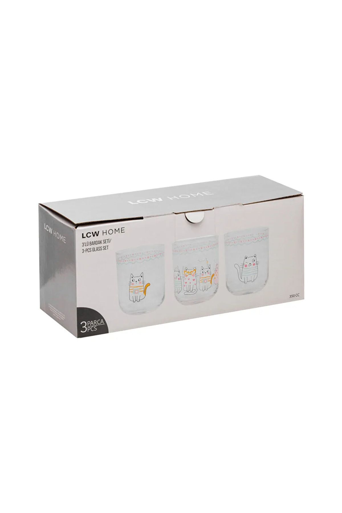 LC Waikiki-Lcw Home Mixed Cat Printed Glass Cup Set of 3 350 ml 4