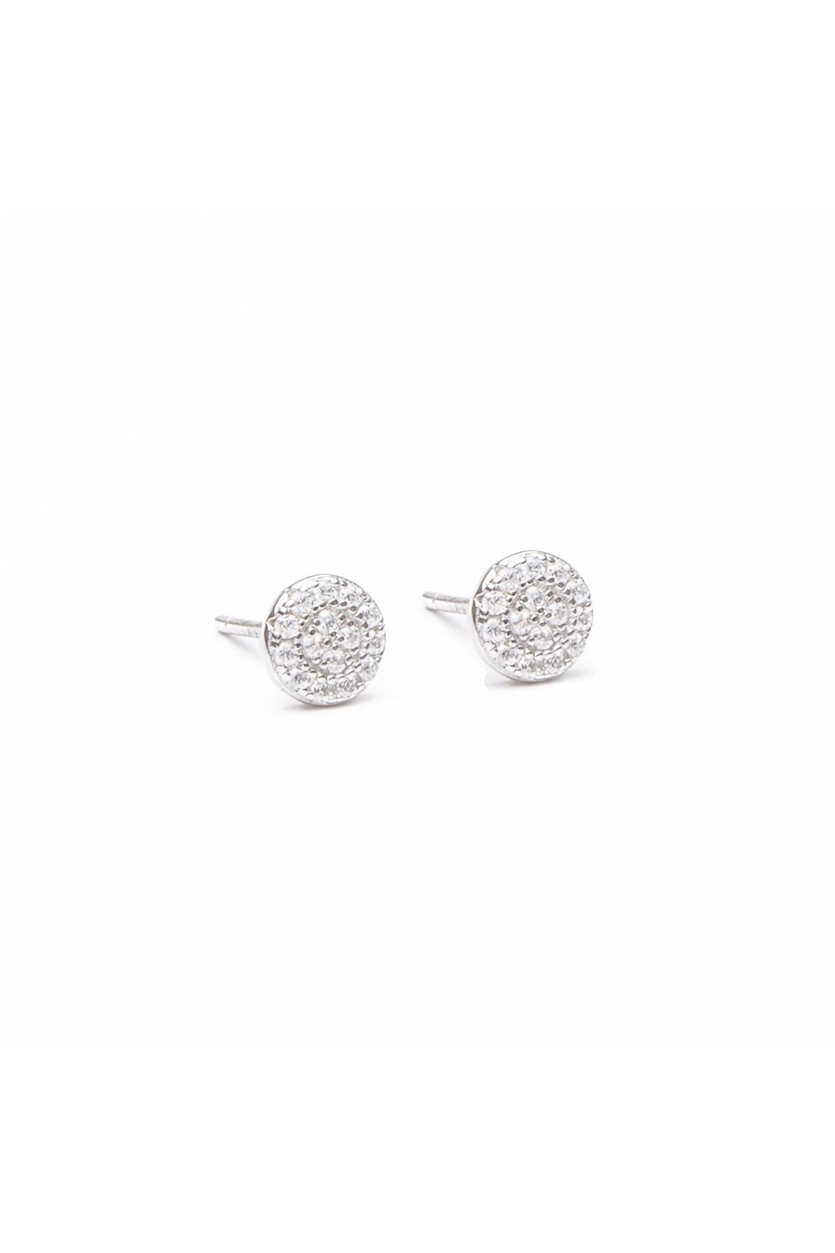 ElectraStore-Round Silver Earrings Encrusted With Zirconia Crystals 1