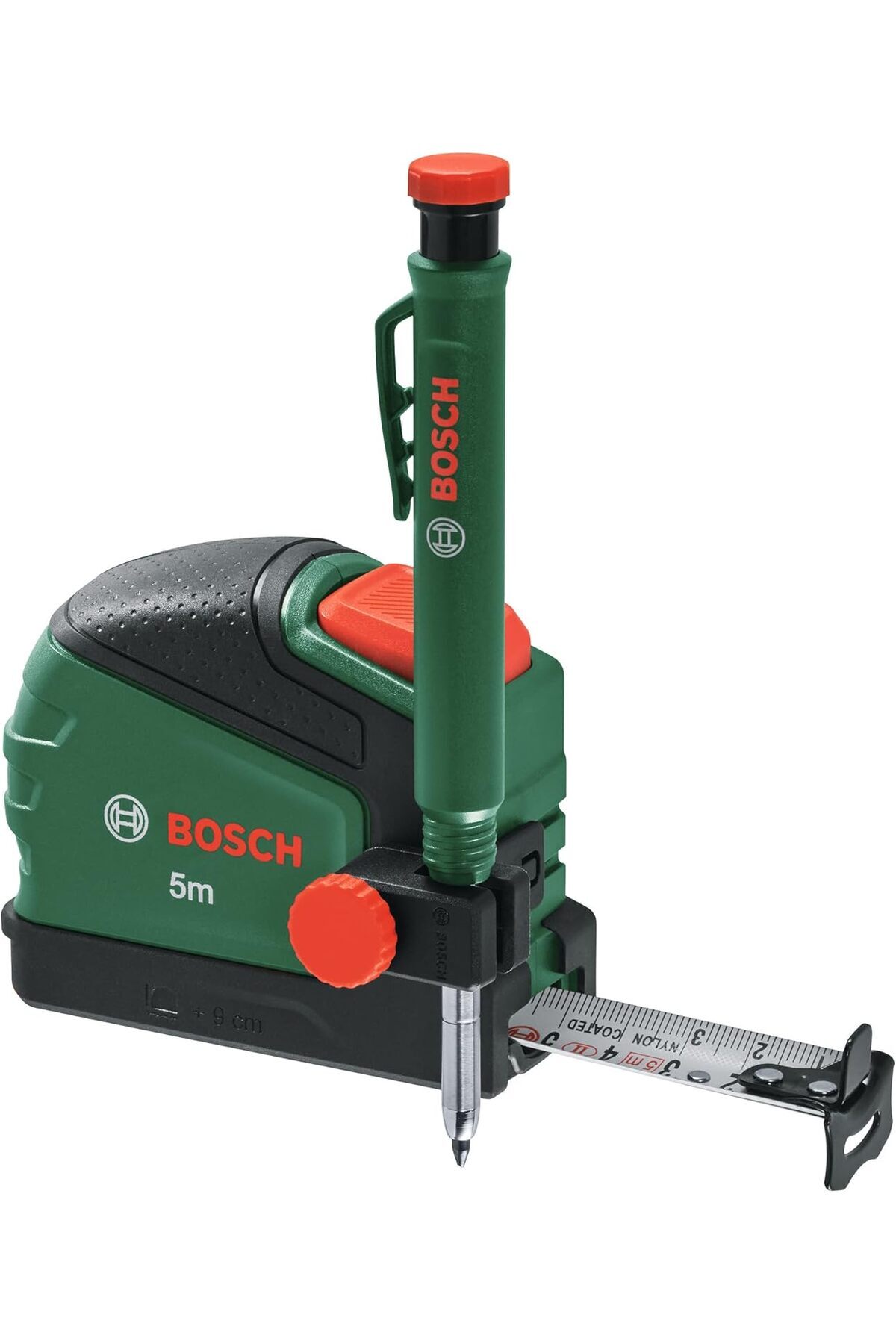 Hepta Collection Bosch Mezura 5 m + Derin Delik İşaretleyici Kurşun Kalem (Kurşun Kalem Klipsi; Otomatik Kilit; Naylo