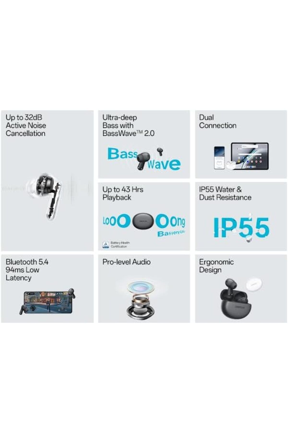 Oneplus-Nord Buds 3 Wireless Earbuds with Up to 32db Active Noise Cancellation,10Mins for 11Hours Fa 8