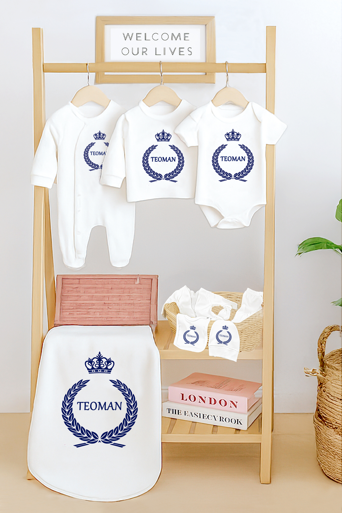 Baby Boy 100% Cotton Organic King Crown Printed Named Newborn Brush Gift