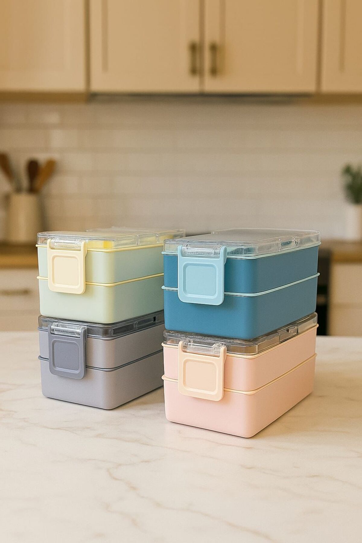 Bayev-Layers Gray 2 Layer Storage Container with Fork and Spoon Lunch Box - Lunch Box with Nutrition Compartments 3