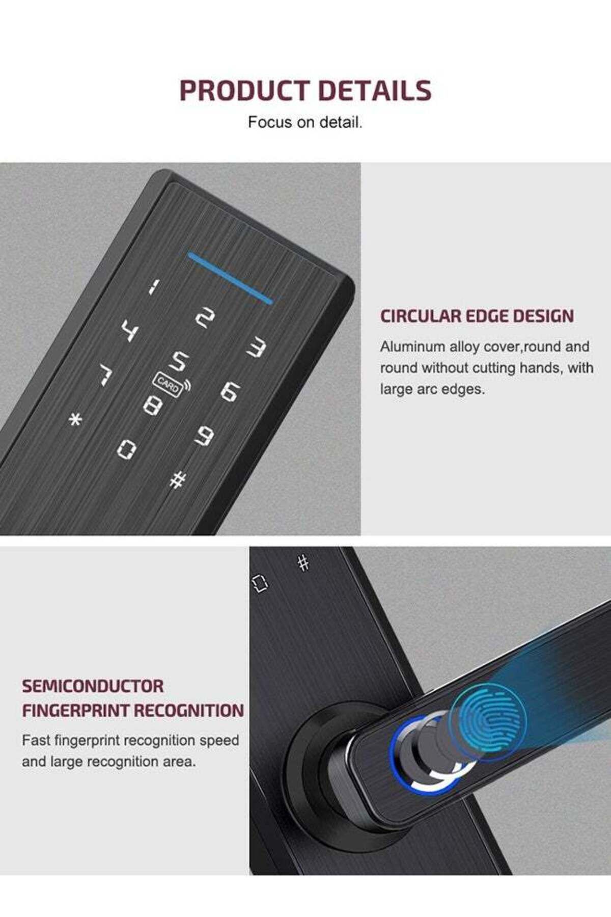 Saharaz-5 IN 1 Double Bolt Smart Door Lock,SupportSmart Home System,With Fingerprint and Code,for Home 8
