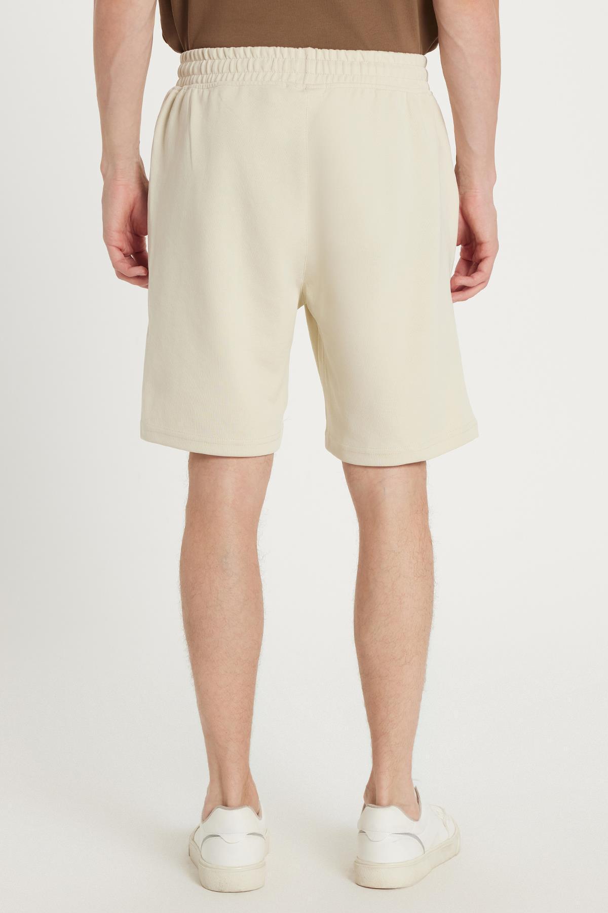 Tudors-Men's Regular Fit Classic Cut 3-Pocket Ecru Shorts with Elastic Waist 5