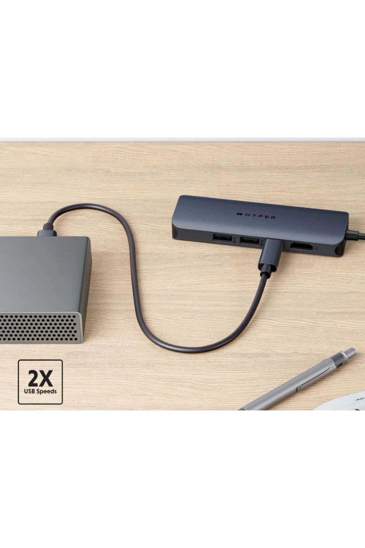 3DHyperStudio-Hyper HyperDrive EcoSmart Gen.2 Universal USB-C 6-in-1 Hub w 100 W PD Power Pass-thru 3
