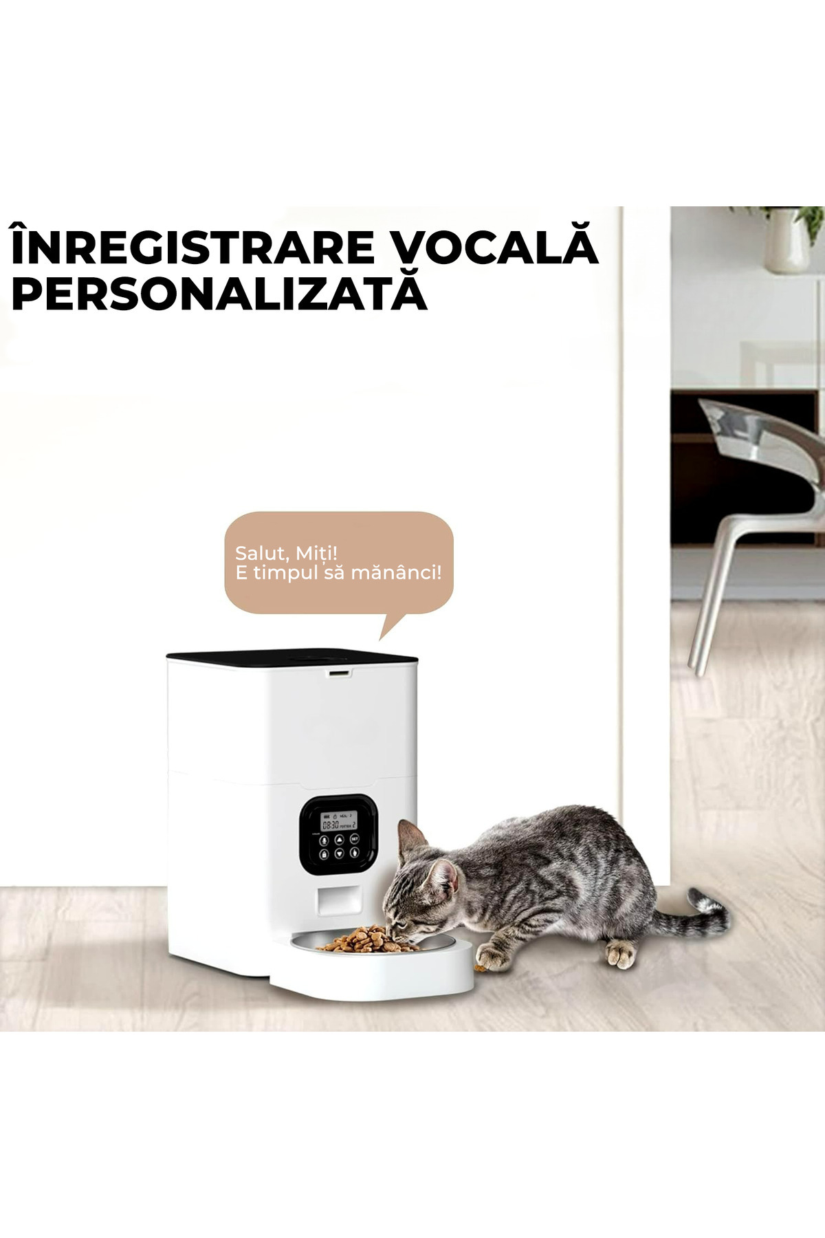Elindor-Hrănitor automat pentru câini și pisici, cu funcție de setare a intervalului de hrănire, capacitate 4L, alb 4